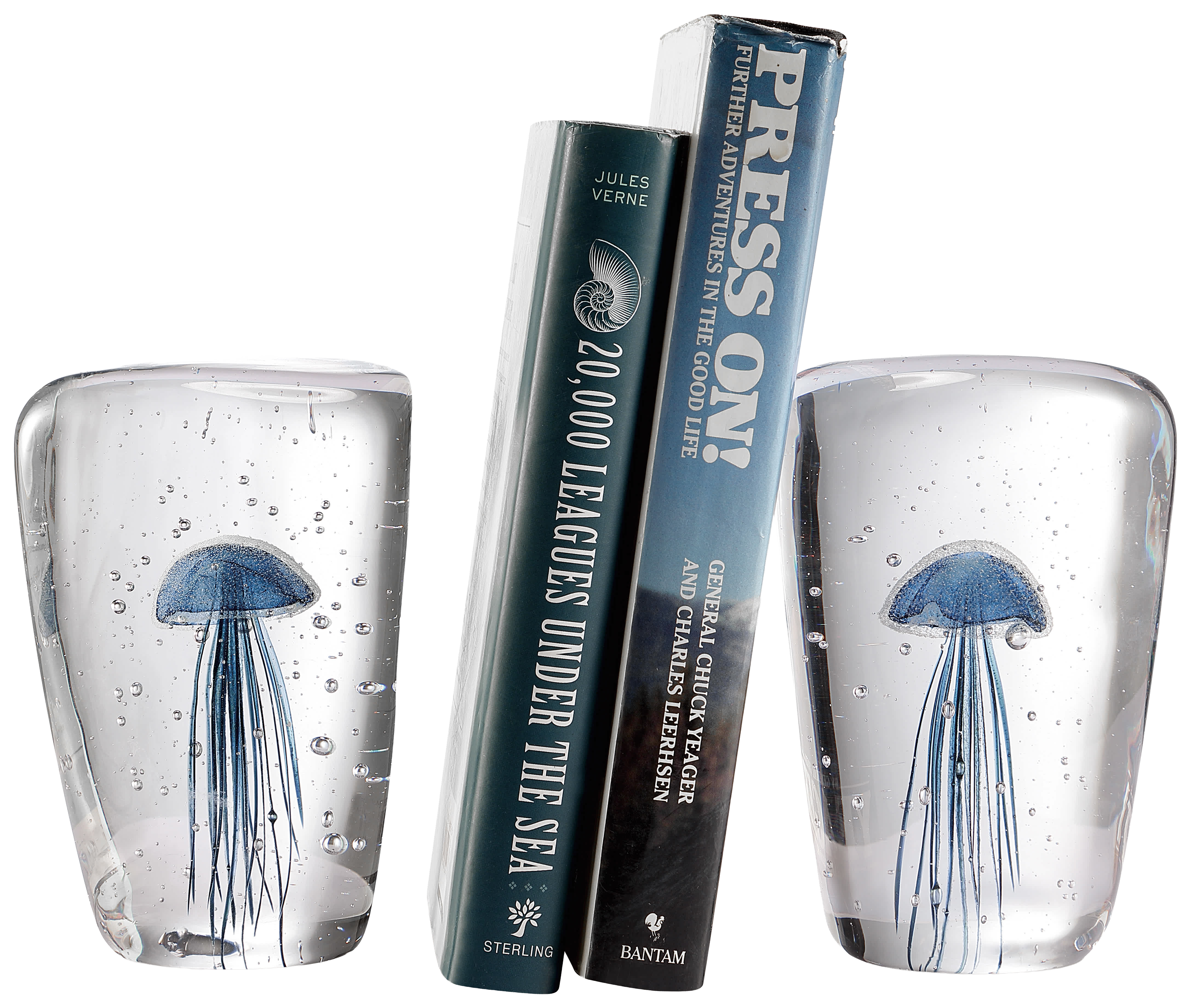 Image of San Pacific International Art Glass Jellyfish Wedge Bookends - Blue