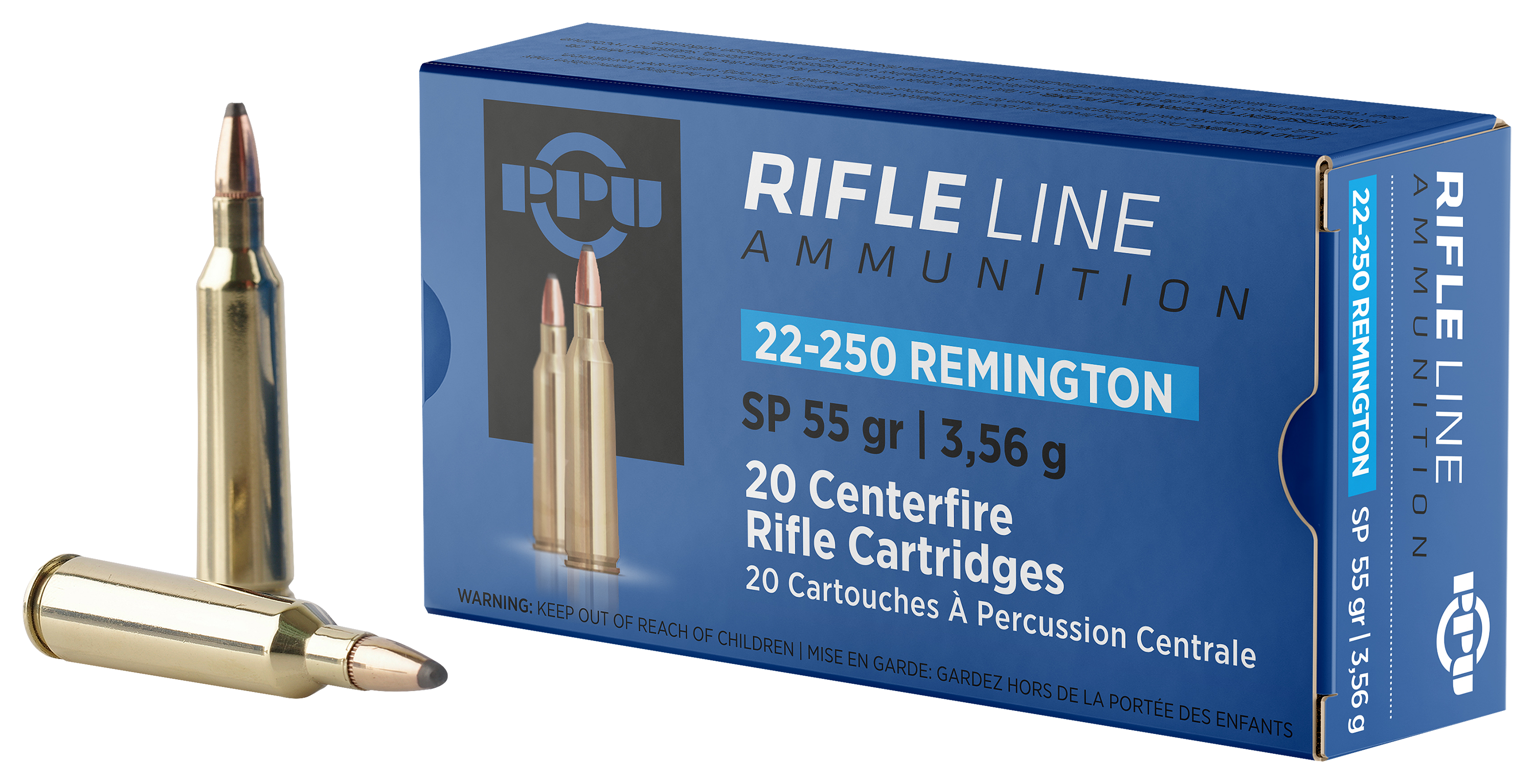 PPU Centerfire Rifle Ammo - .22-250 Remington - 55 Grain - 20 Rounds