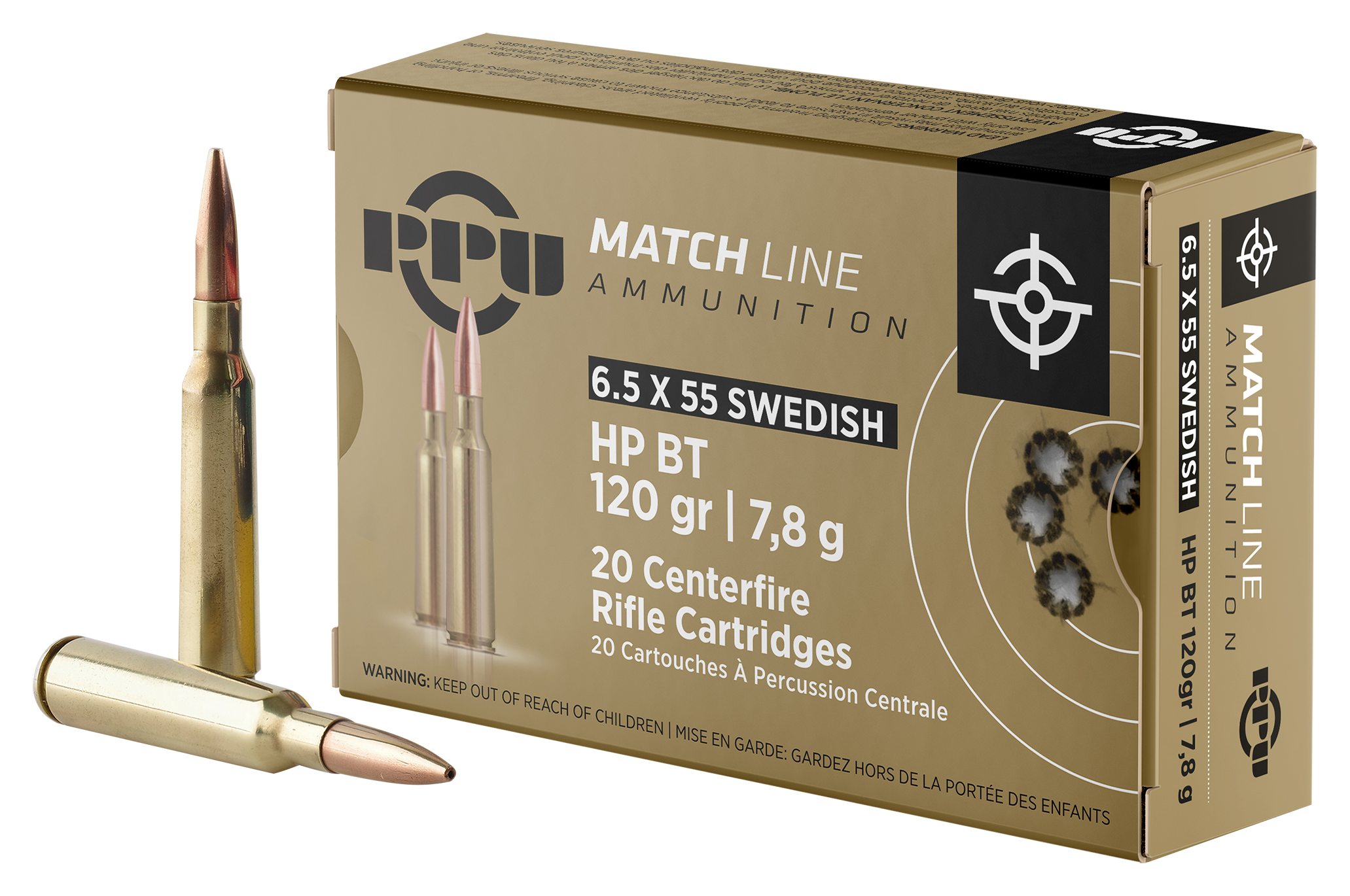 PPU Match Line Centerfire Rifle Ammo - 6.5x55mm Swedish - 120 Grain