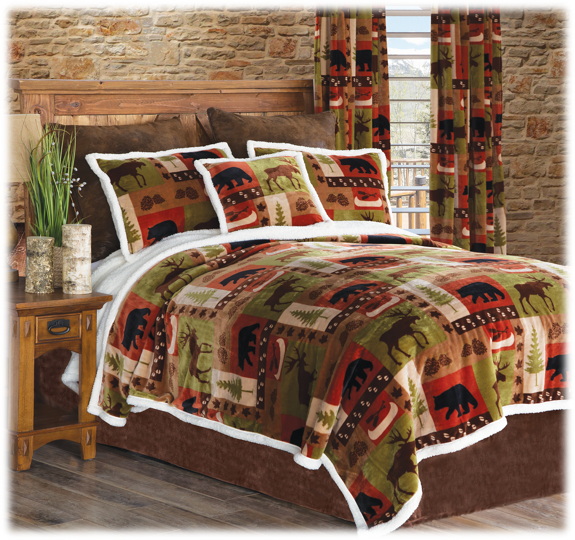 Image of Carstens, Inc. Patchwork Lodge Bedding Collection Plush Sherpa Comforter Set