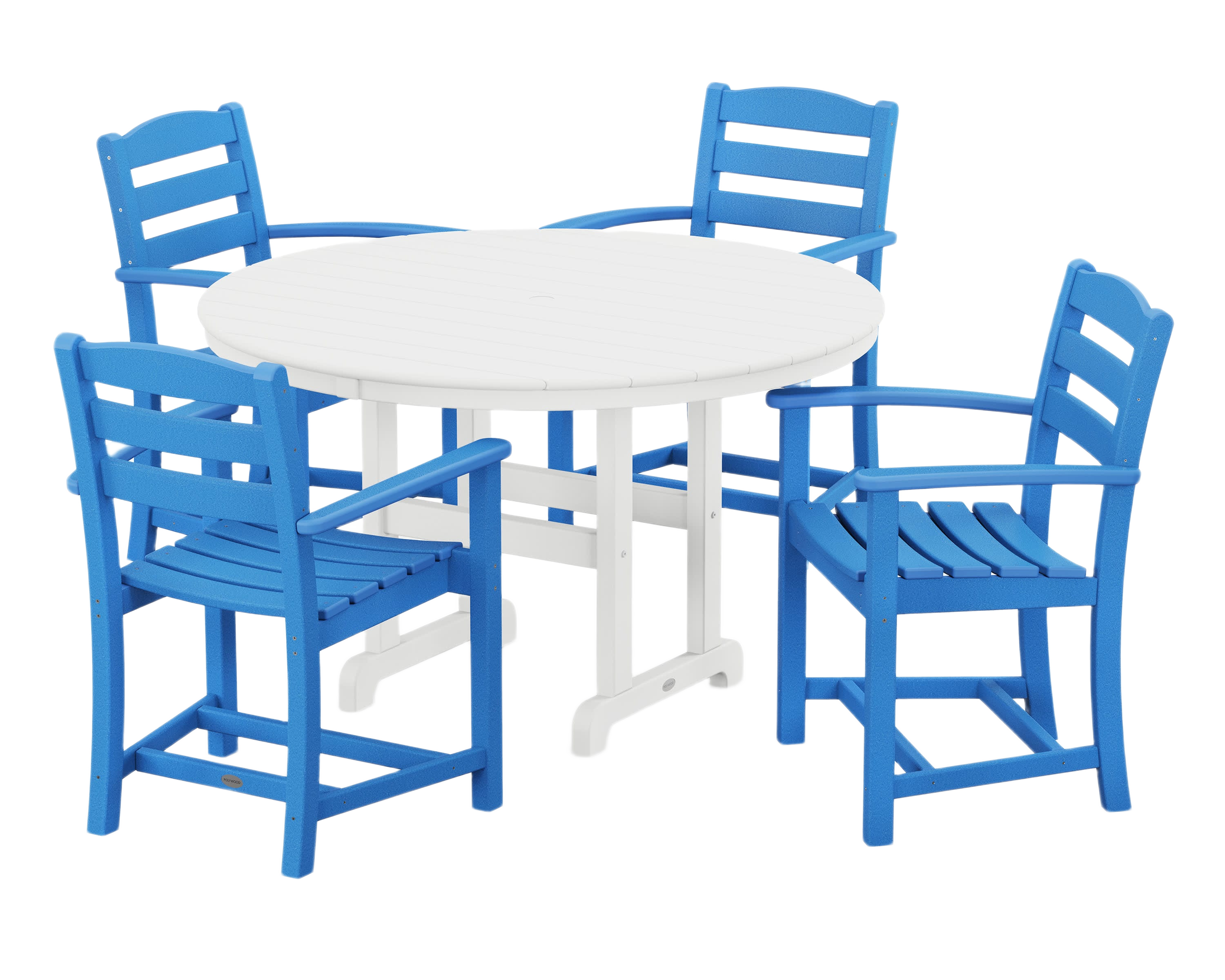 Image of POLYWOOD La Casa Cafe 5-Piece Round Farmhouse Dining Set - Pacific Blue/White