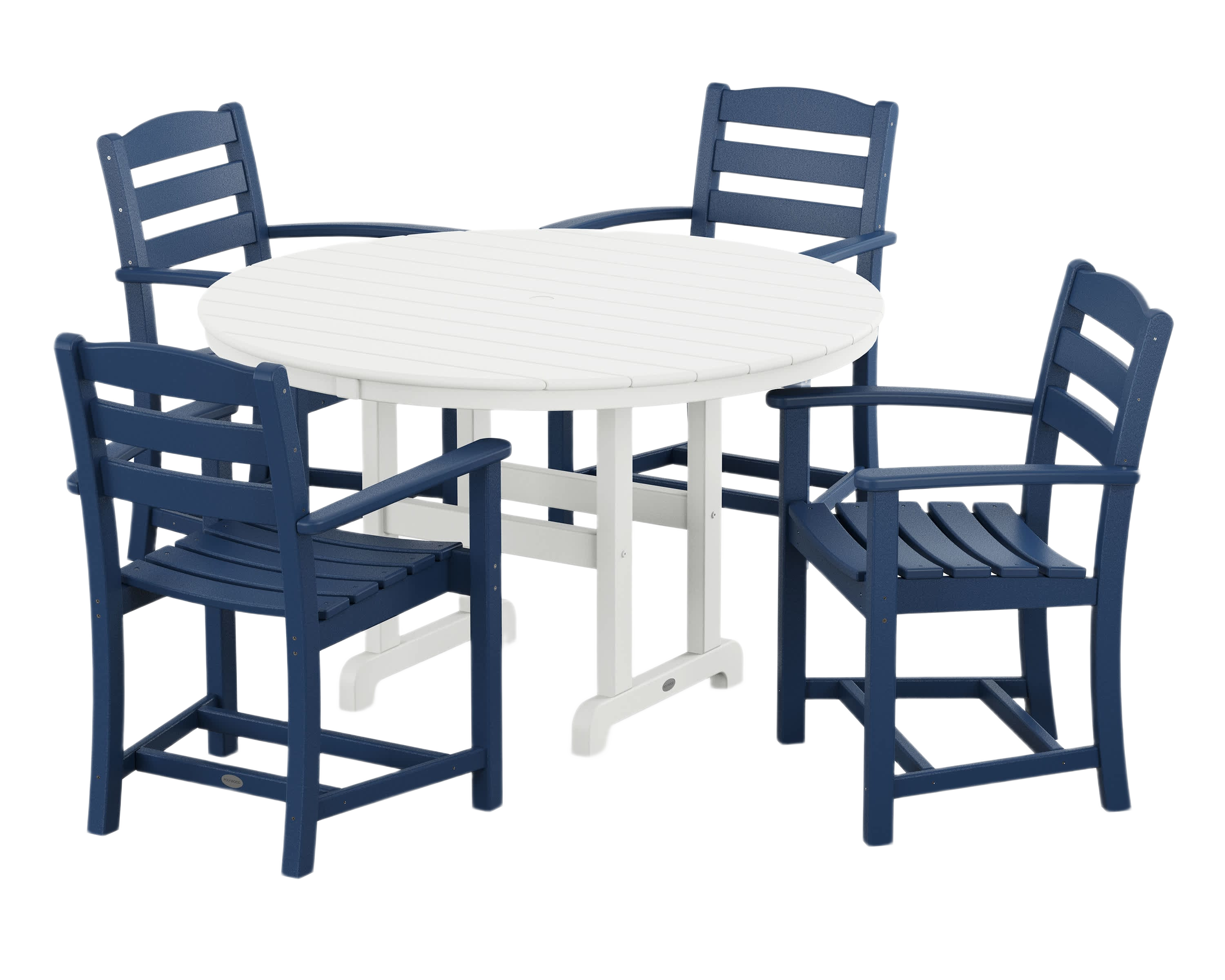 Image of POLYWOOD La Casa Cafe 5-Piece Round Farmhouse Dining Set - Navy/White