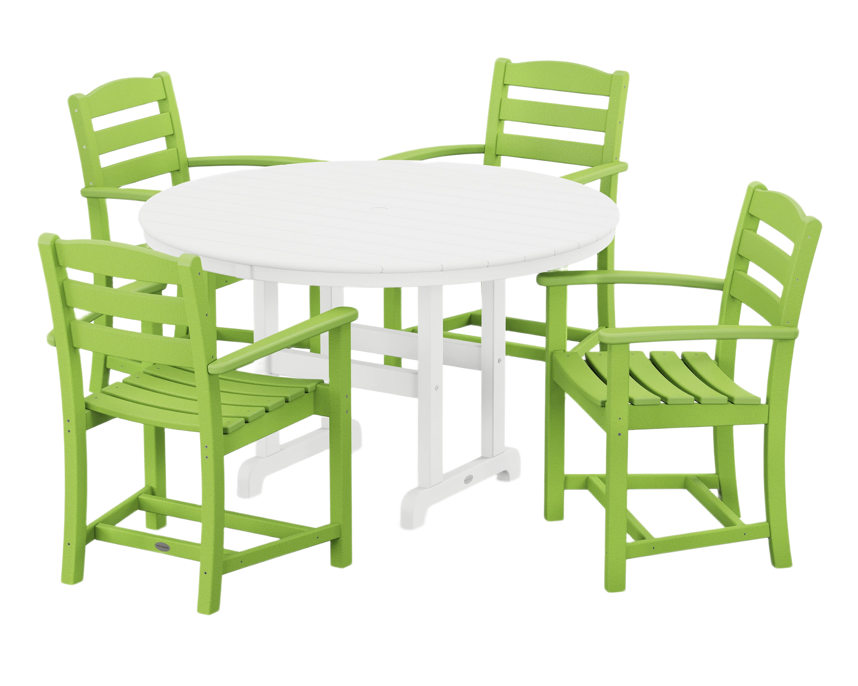 Image of POLYWOOD La Casa Cafe 5-Piece Round Farmhouse Dining Set - Lime/White