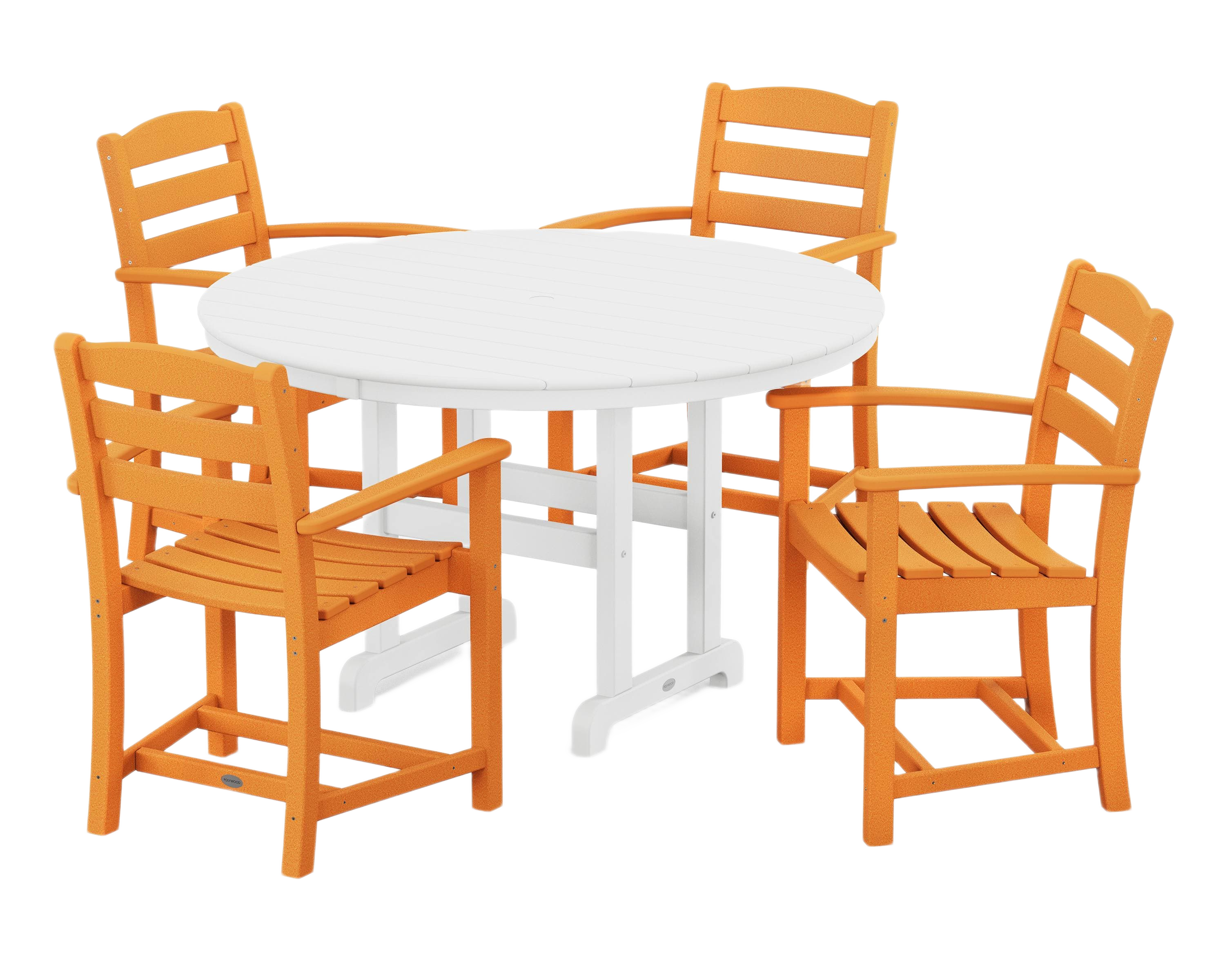 Image of POLYWOOD La Casa Cafe 5-Piece Round Farmhouse Dining Set - Tangerine/White