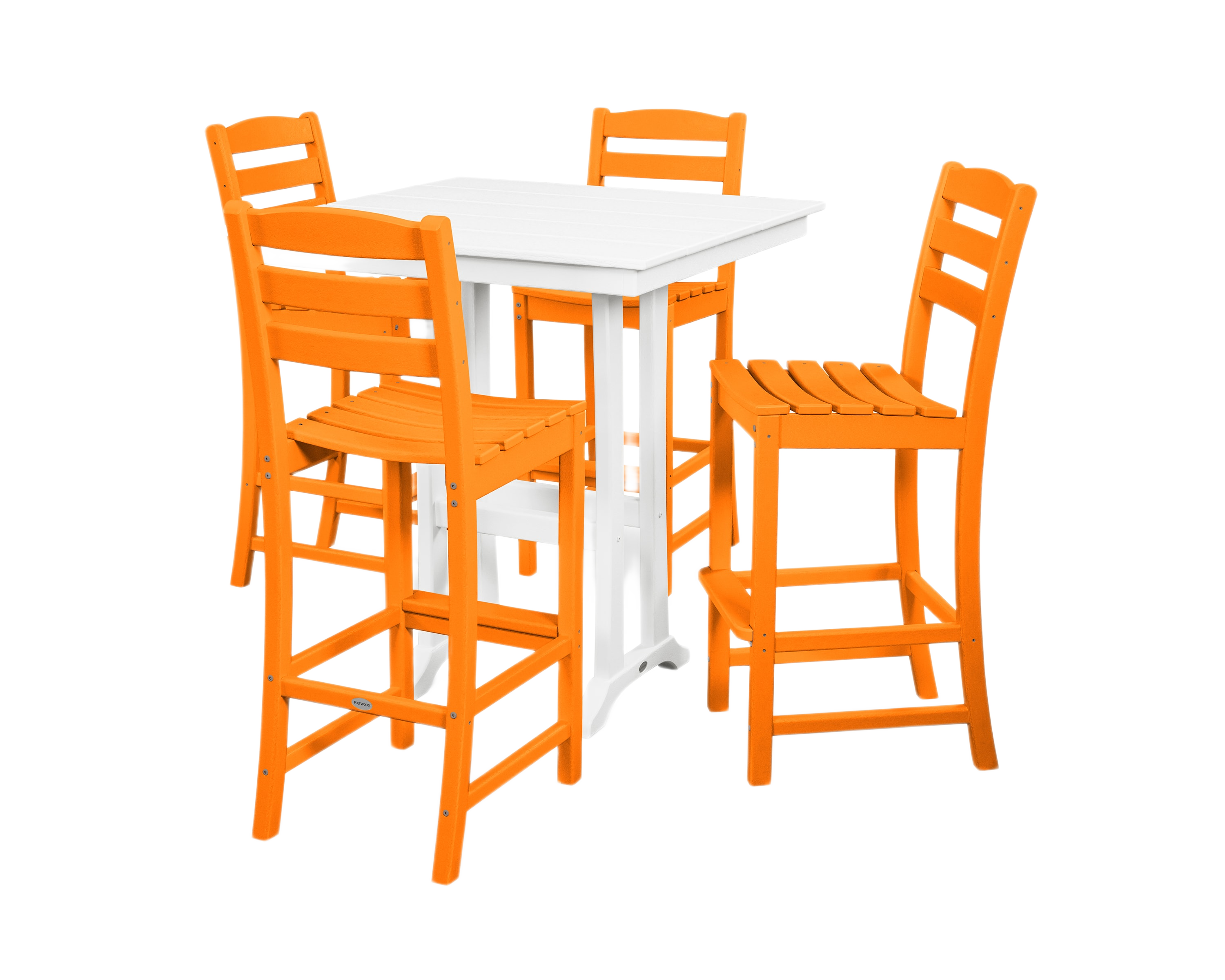 Image of POLYWOOD La Casa Cafe 5-Piece Farmhouse Trestle Bar Set - Tangerine/White