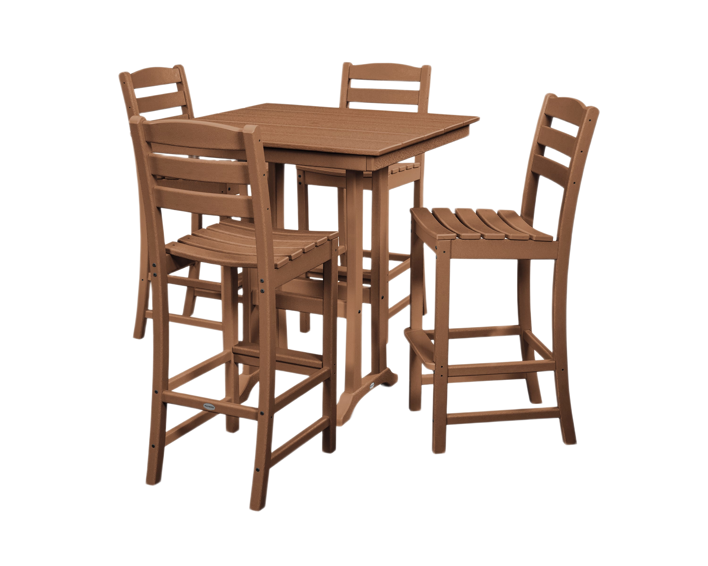 Image of POLYWOOD La Casa Cafe 5-Piece Farmhouse Trestle Bar Set - Teak