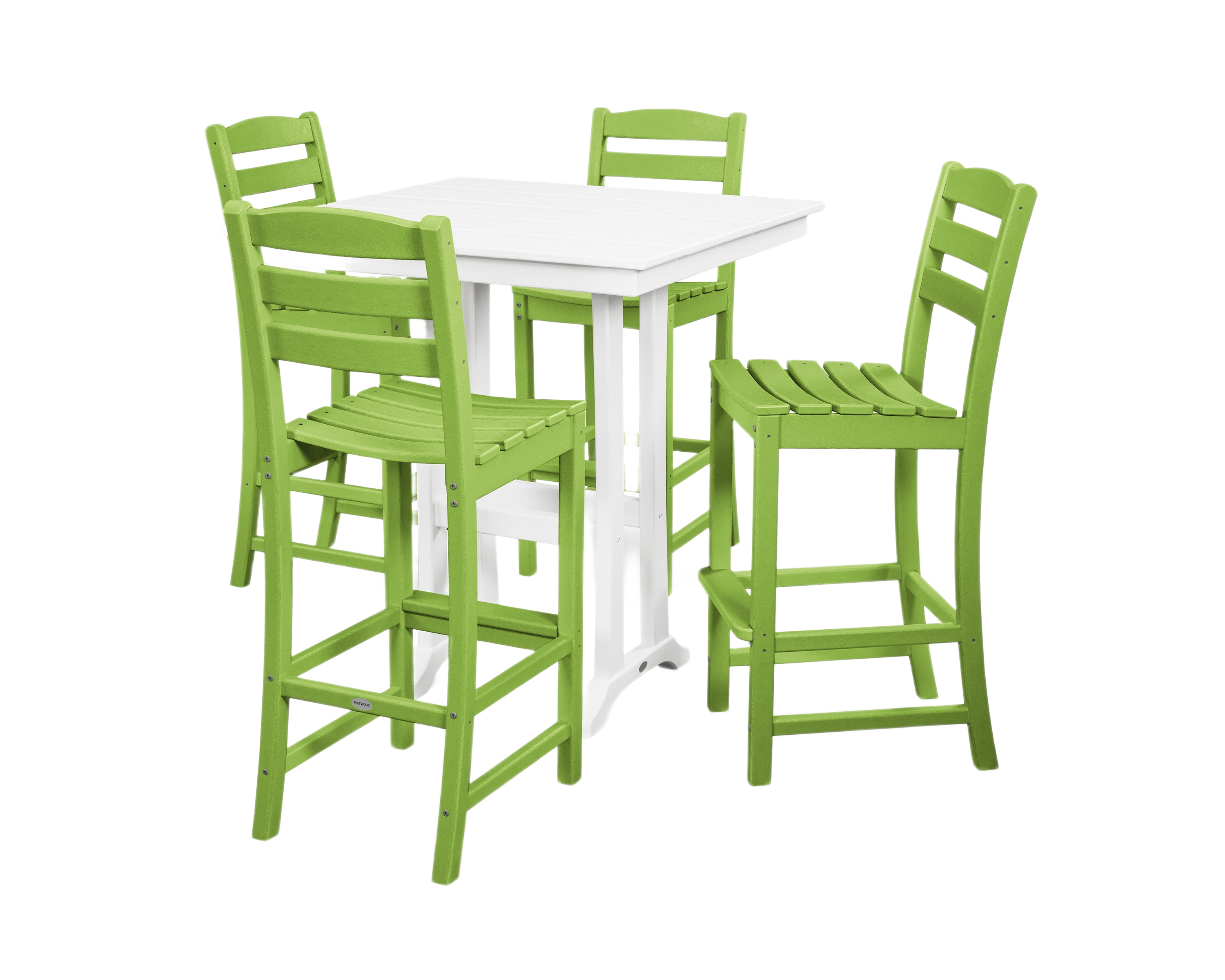 Image of POLYWOOD La Casa Cafe 5-Piece Farmhouse Trestle Bar Set - Lime/White