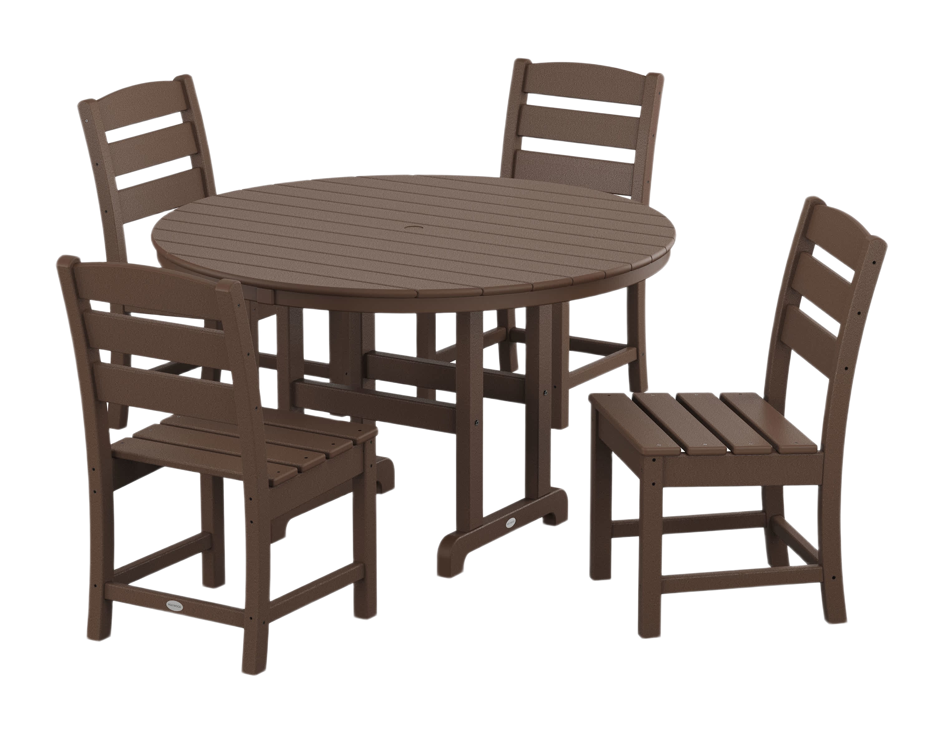 Image of POLYWOOD Lakeside 5-Piece Round Farmhouse Side Chair Dining Set - Mahogany