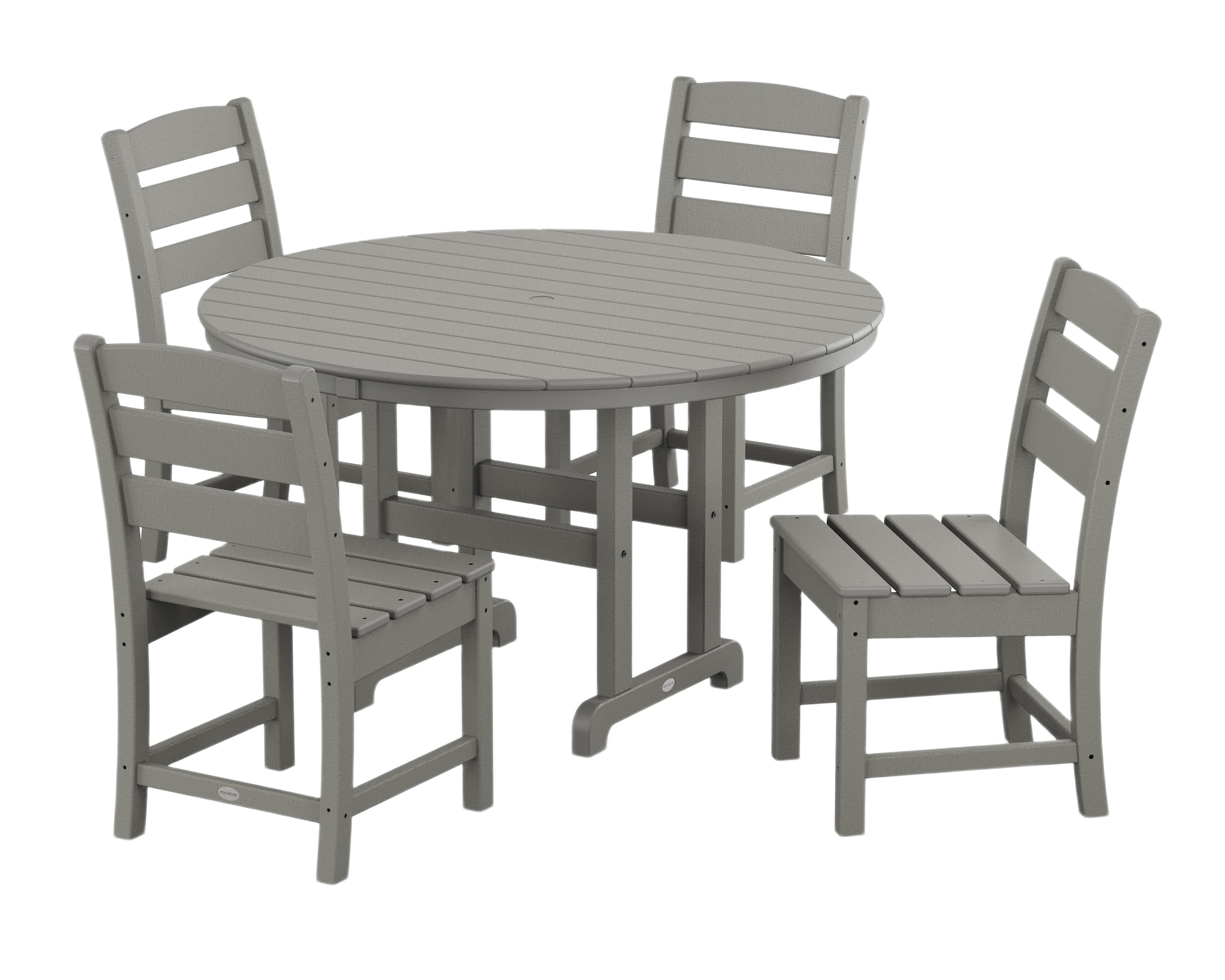 Image of POLYWOOD Lakeside 5-Piece Round Farmhouse Side Chair Dining Set - Slate Grey