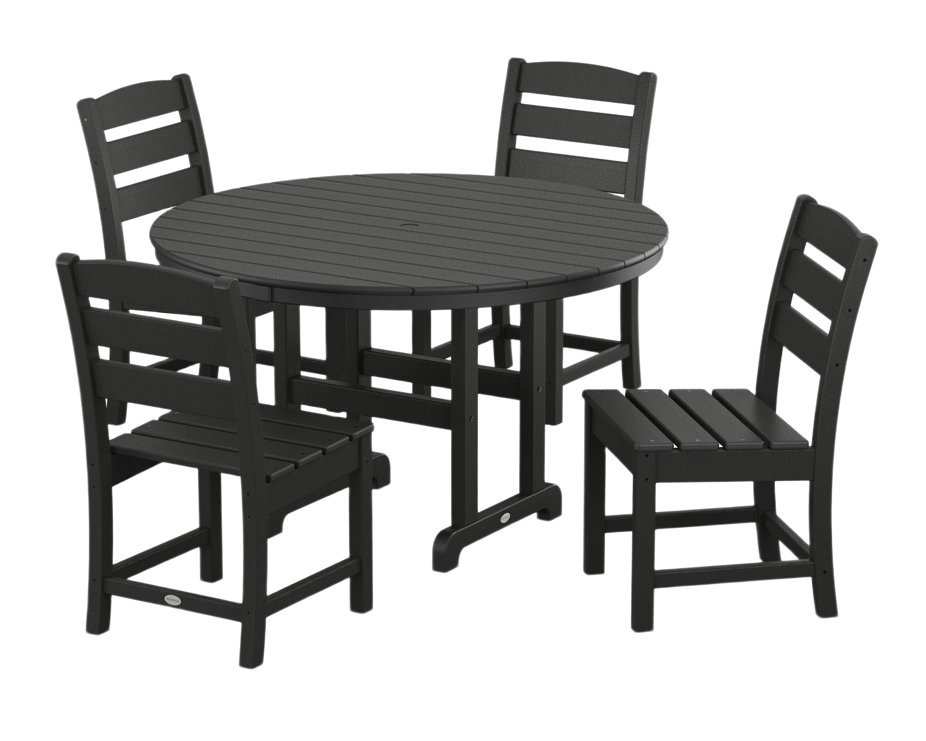 Image of POLYWOOD Lakeside 5-Piece Round Farmhouse Side Chair Dining Set - Black