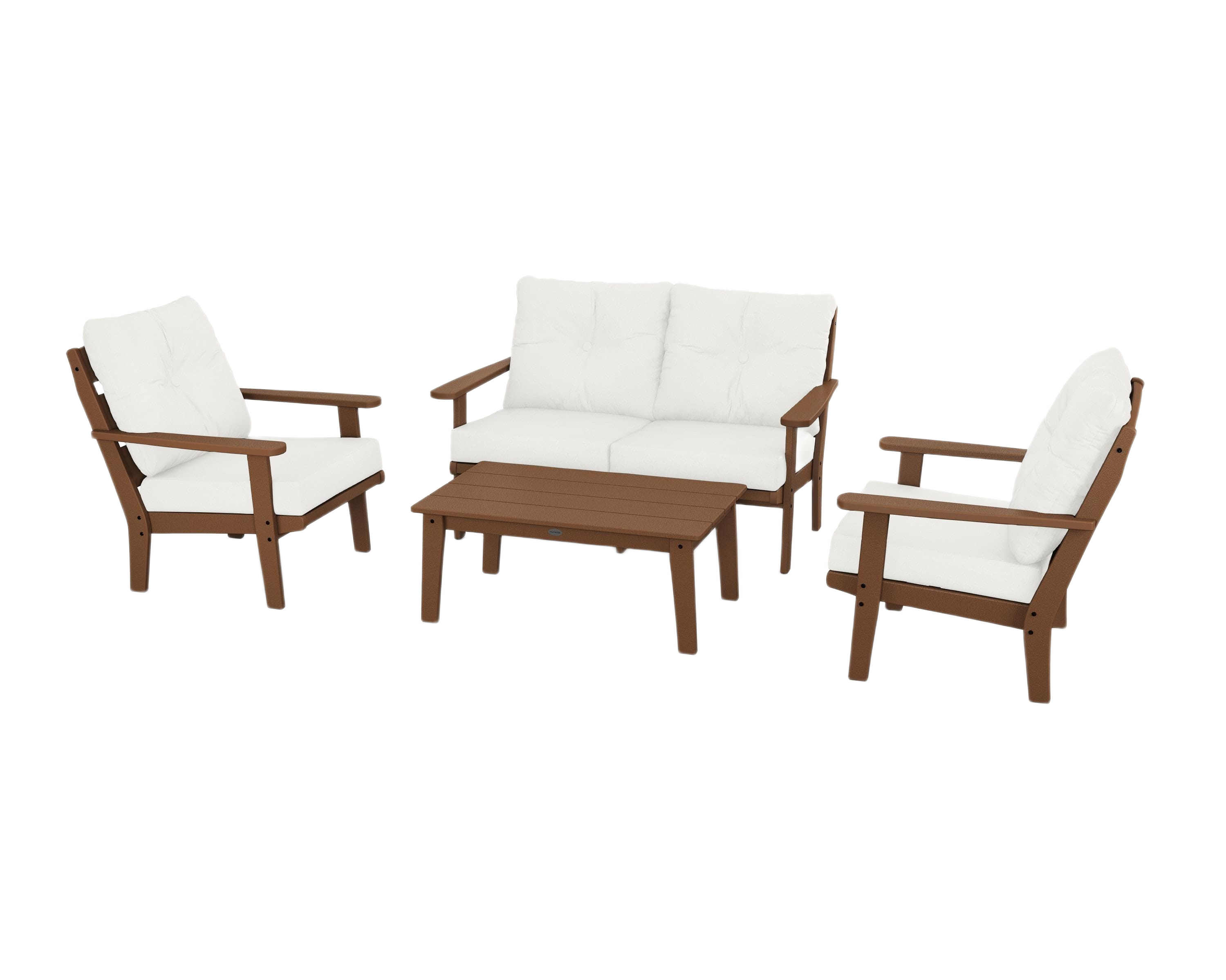 Image of POLYWOOD Lakeside 4-Piece Deep Seating Set - Teak/Natural Linen