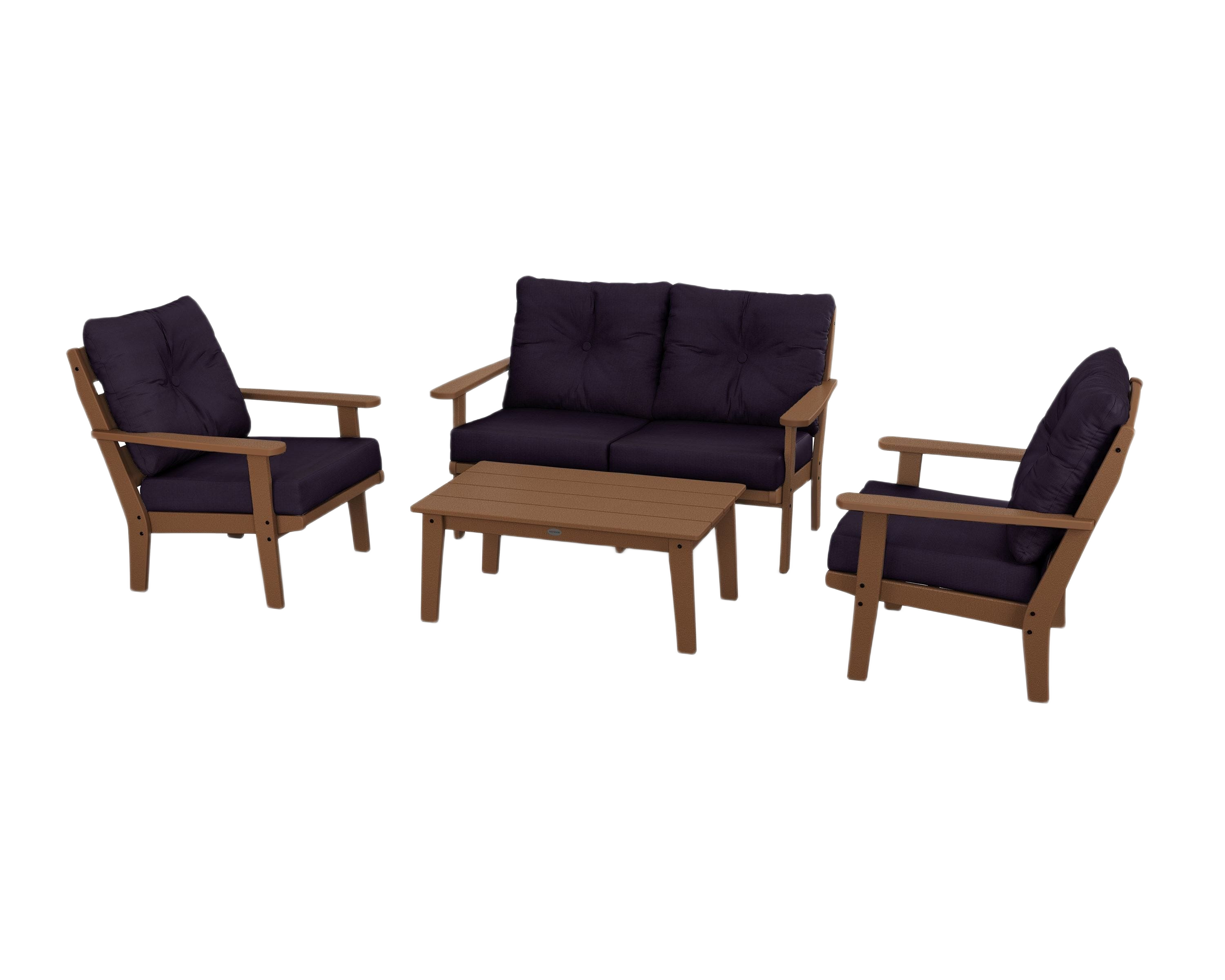 Image of POLYWOOD Lakeside 4-Piece Deep Seating Set - Teak/Navy Linen