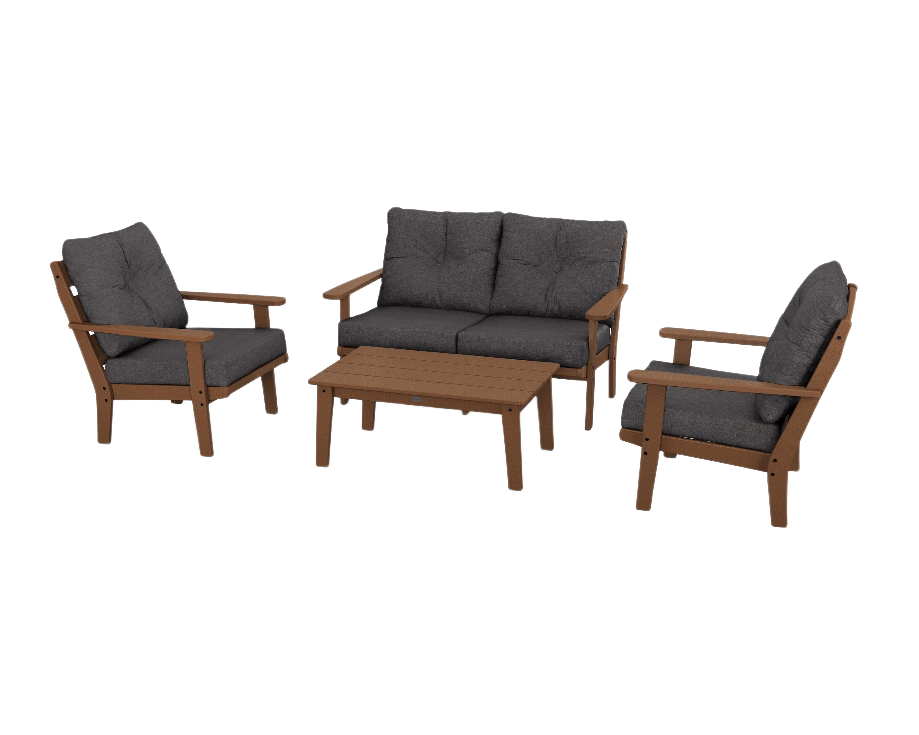 Image of POLYWOOD Lakeside 4-Piece Deep Seating Set - Teak/Ash Charcoal
