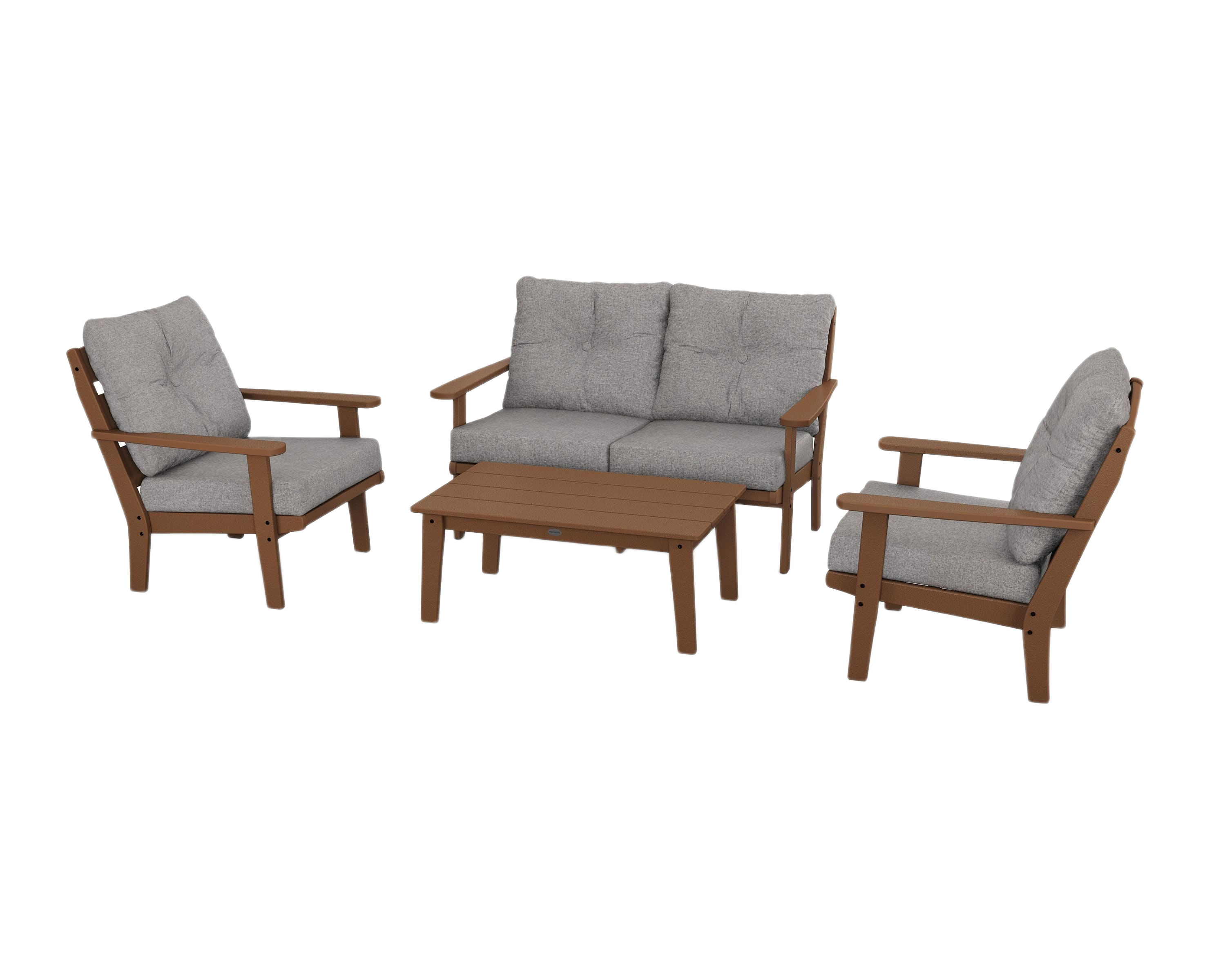 Image of POLYWOOD Lakeside 4-Piece Deep Seating Set - Teak/Grey Mist