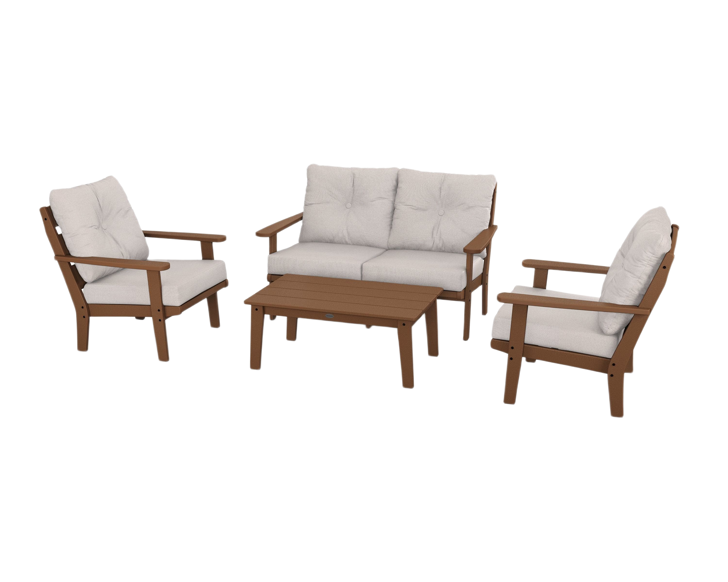 Image of POLYWOOD Lakeside 4-Piece Deep Seating Set - Teak/Dune Burlap