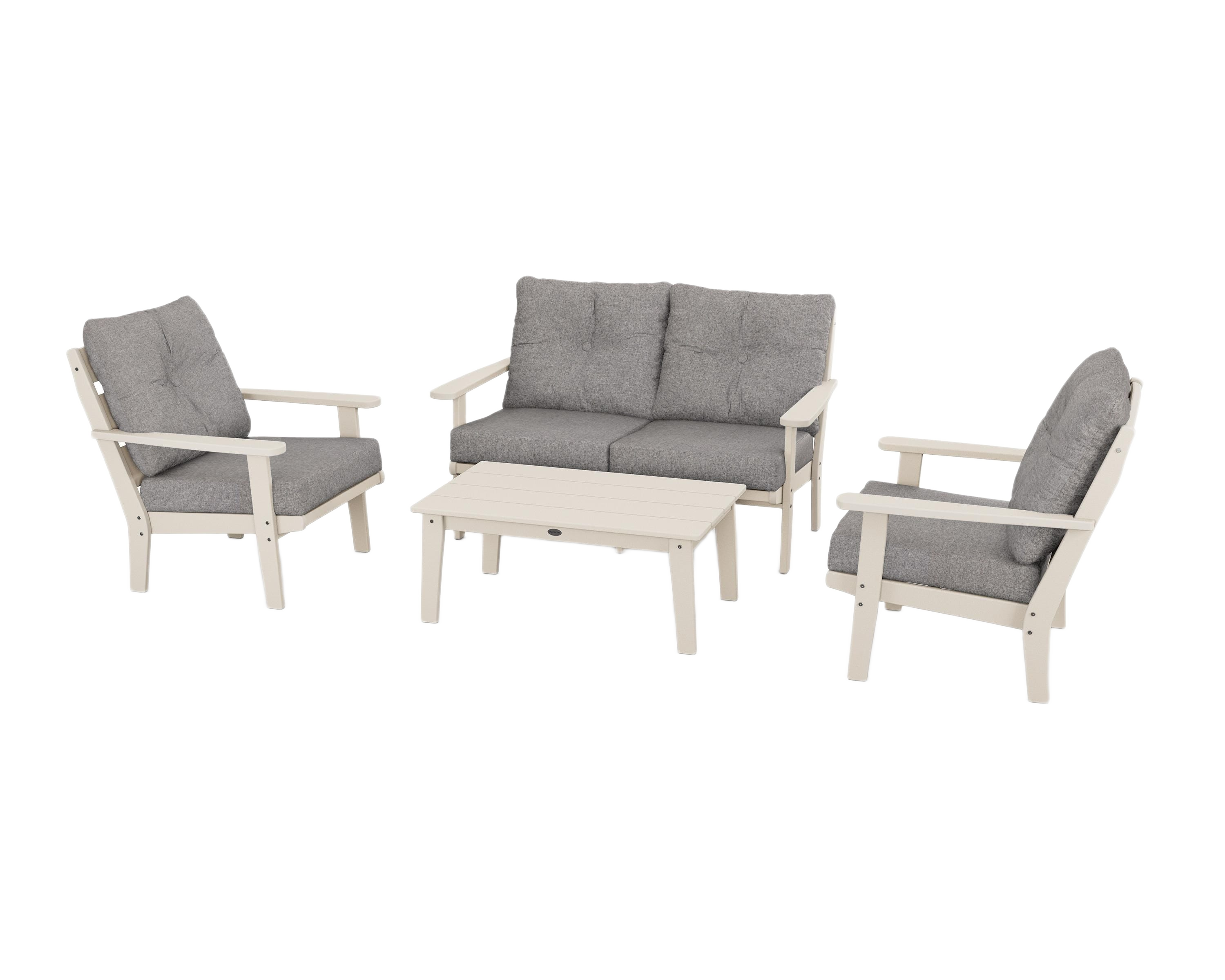 Image of POLYWOOD Lakeside 4-Piece Deep Seating Set - Sand/Grey Mist