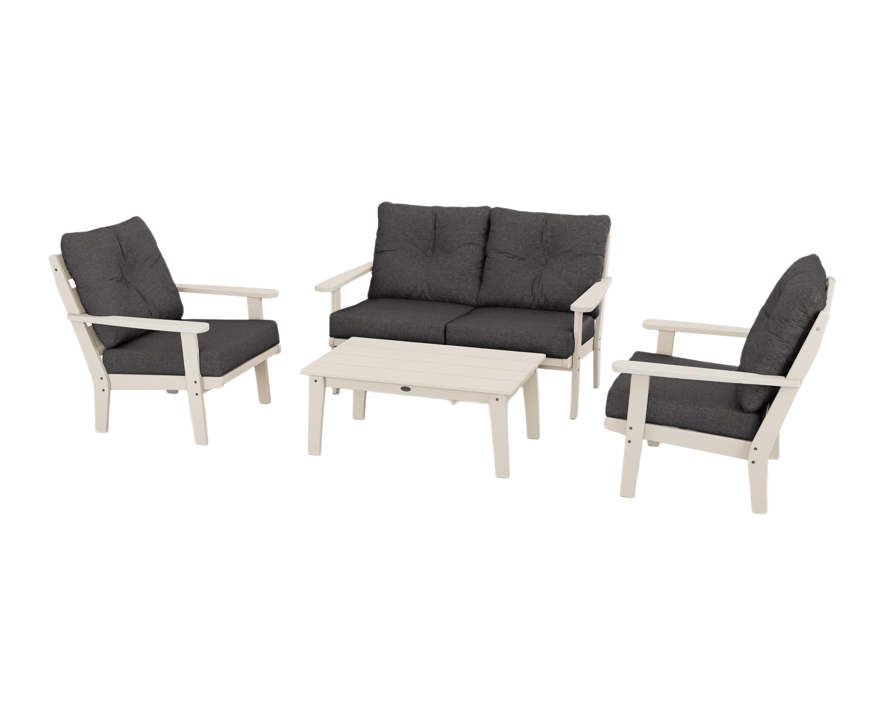 Image of POLYWOOD Lakeside 4-Piece Deep Seating Set - Sand/Ash Charcoal