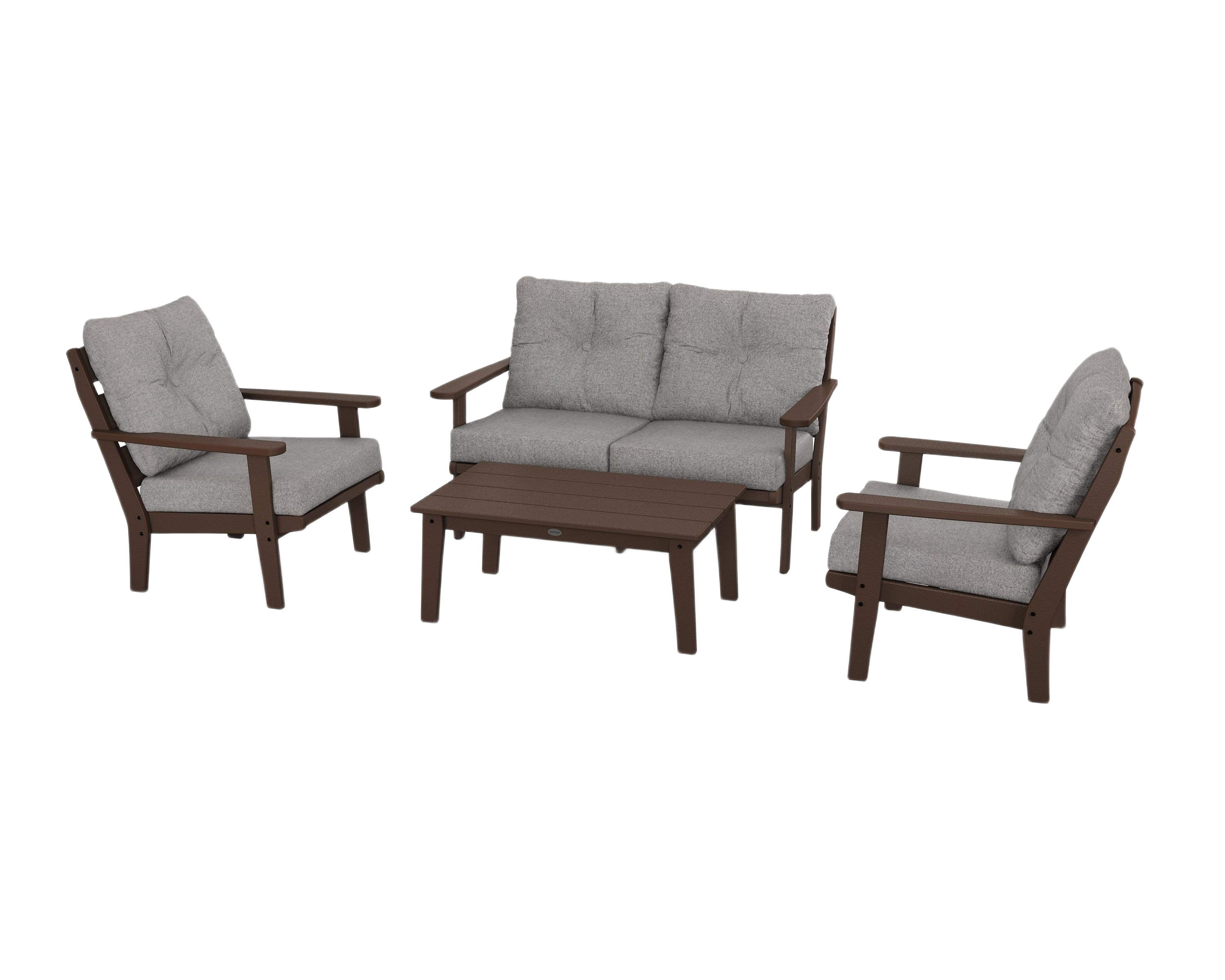Image of POLYWOOD Lakeside 4-Piece Deep Seating Set - Mahogany/Grey Mist