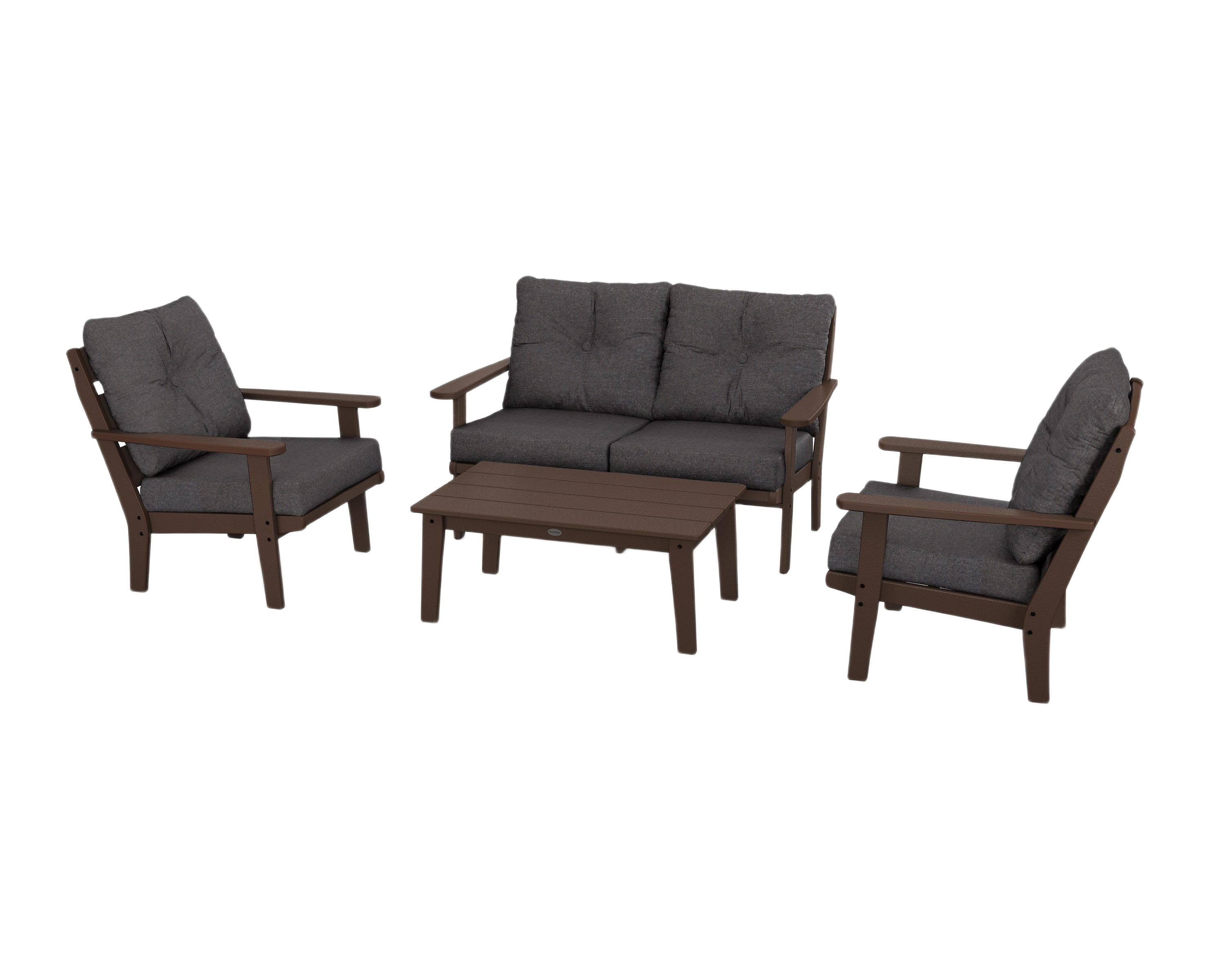 Image of POLYWOOD Lakeside 4-Piece Deep Seating Set - Mahogany/Ash Charcoal