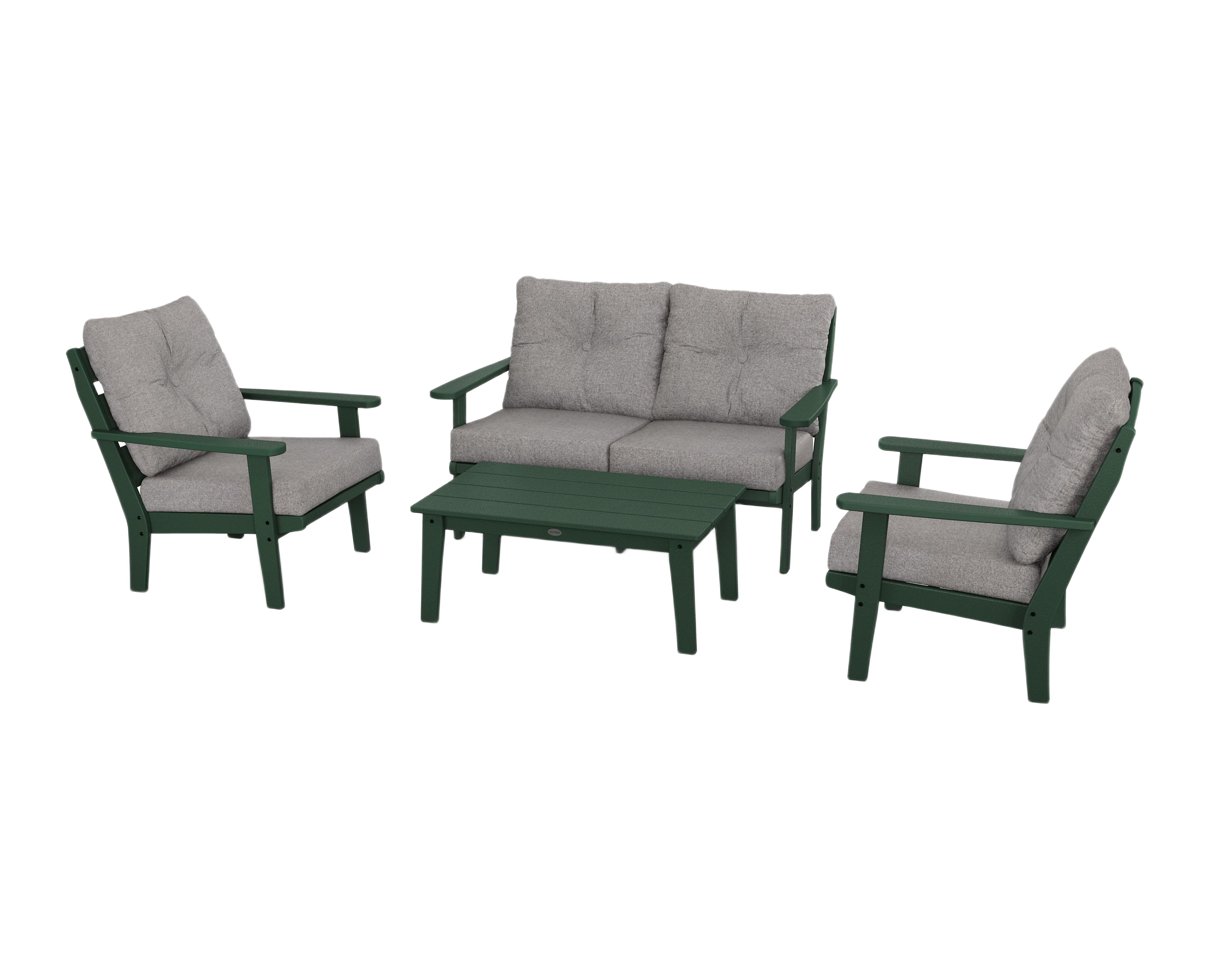 Image of POLYWOOD Lakeside 4-Piece Deep Seating Set - Green/Grey Mist