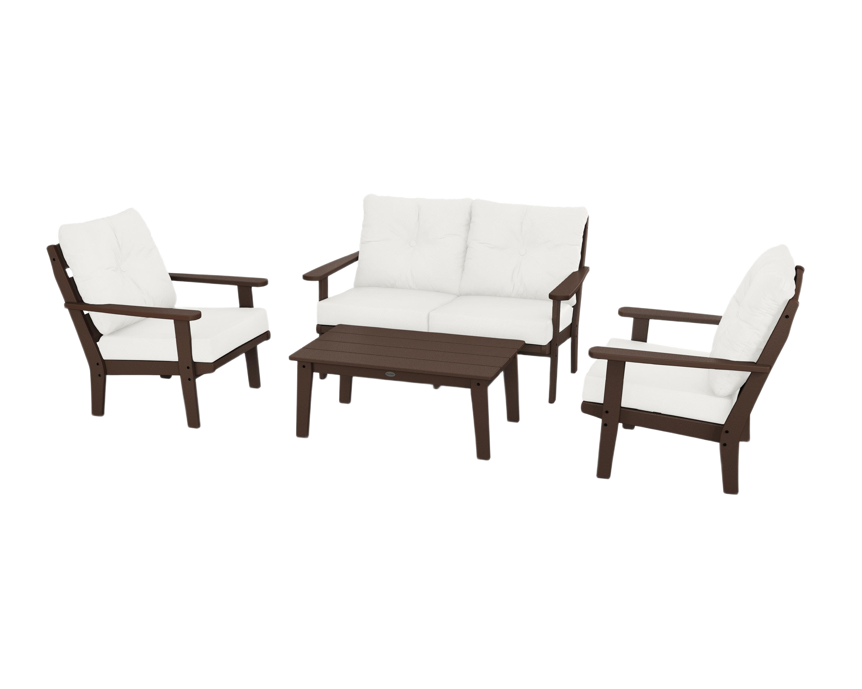 Image of POLYWOOD Lakeside 4-Piece Deep Seating Set - Mahogany/Natural Linen