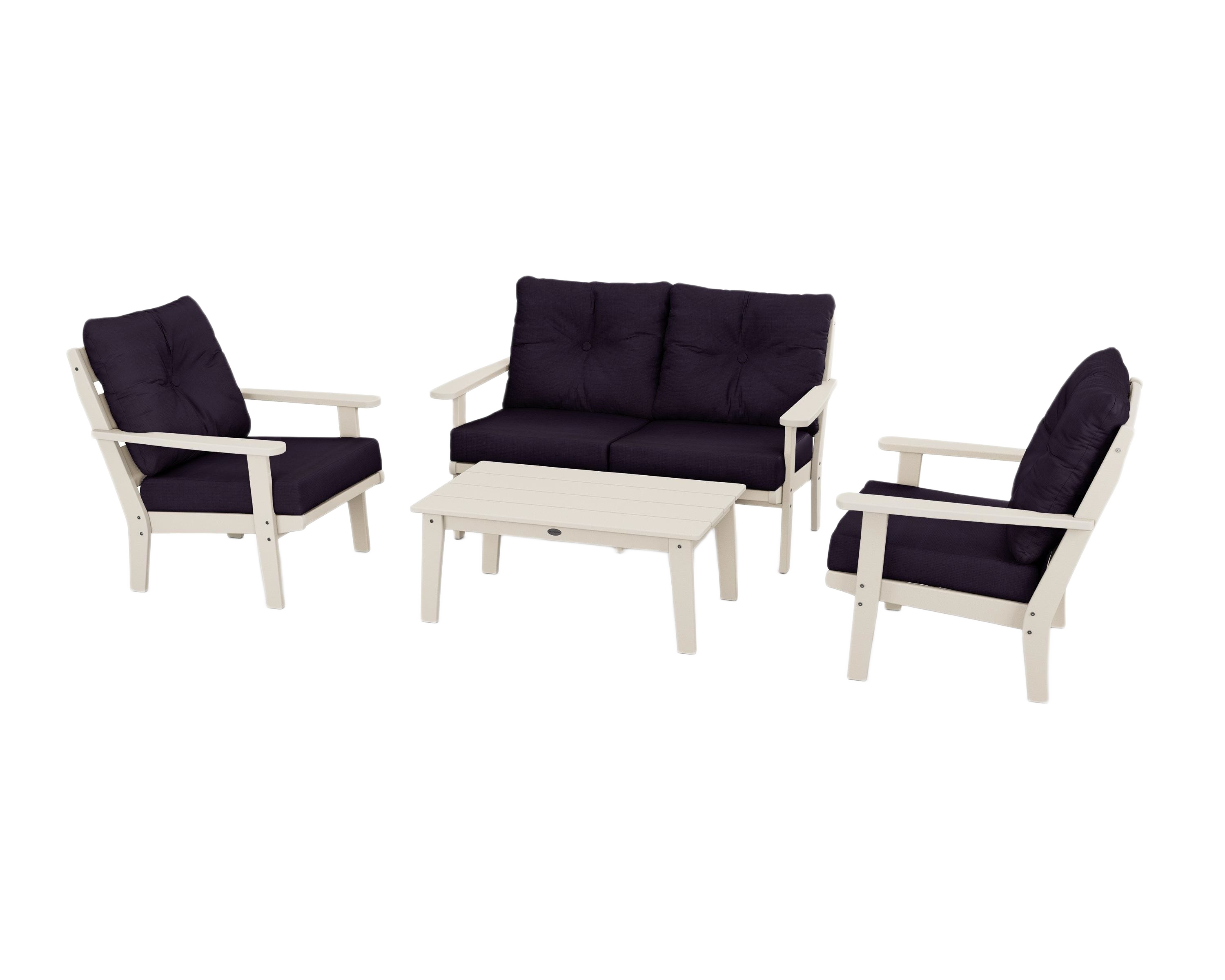 Image of POLYWOOD Lakeside 4-Piece Deep Seating Set - Sand/navy Linen