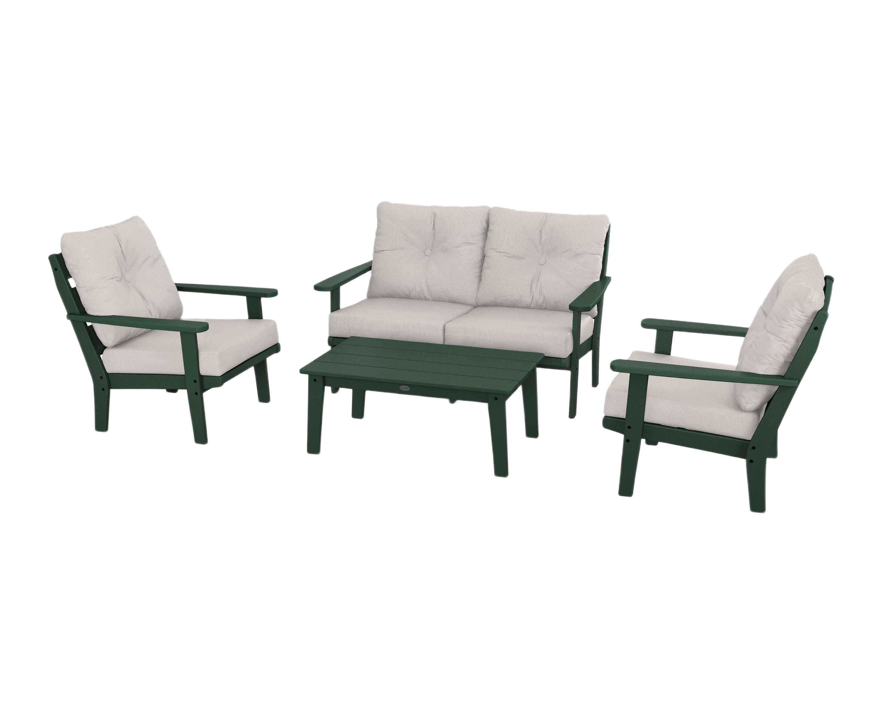 Image of POLYWOOD Lakeside 4-Piece Deep Seating Set - Green/Dune Burlap