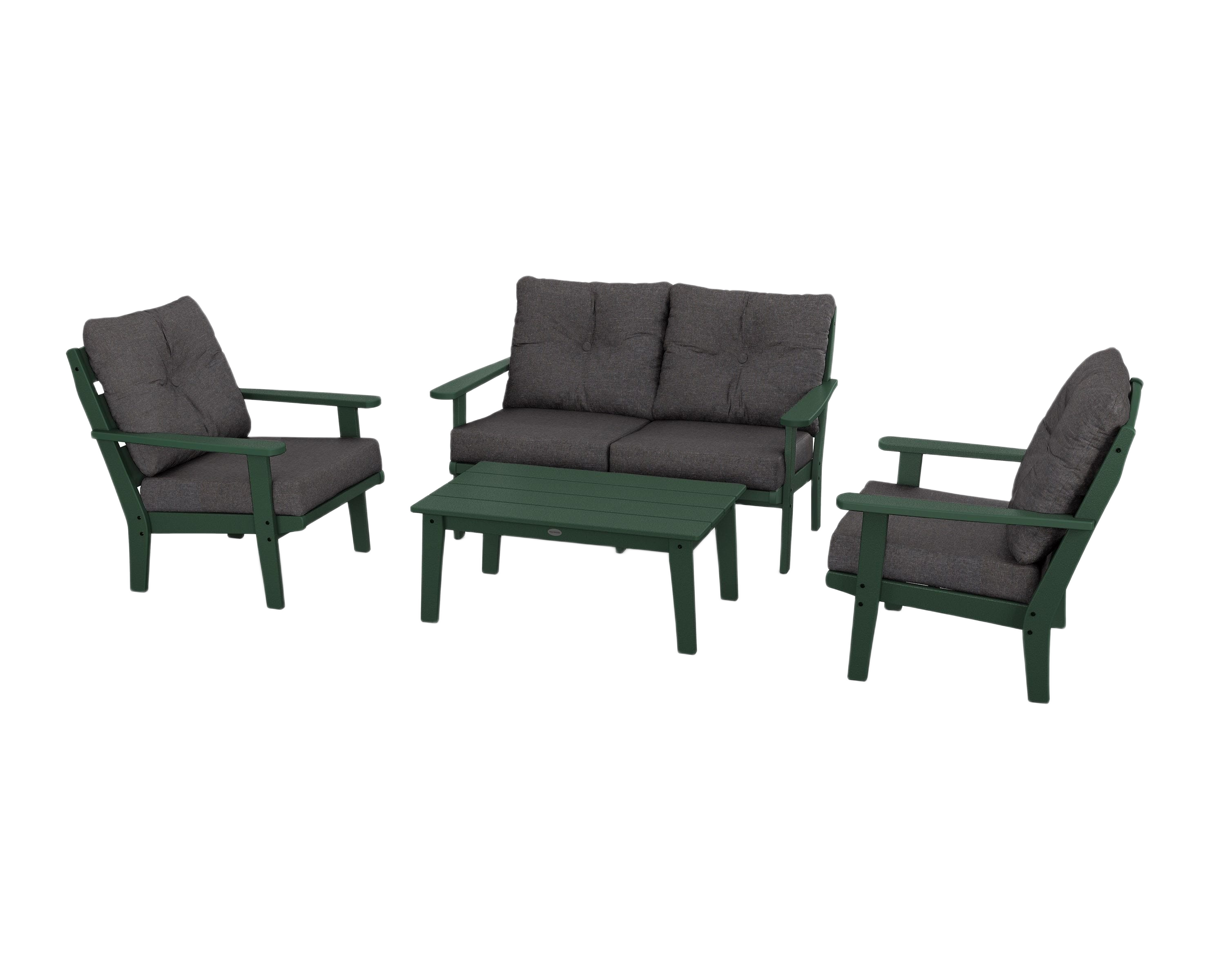 Image of POLYWOOD Lakeside 4-Piece Deep Seating Set - Green/Ash Charcoal