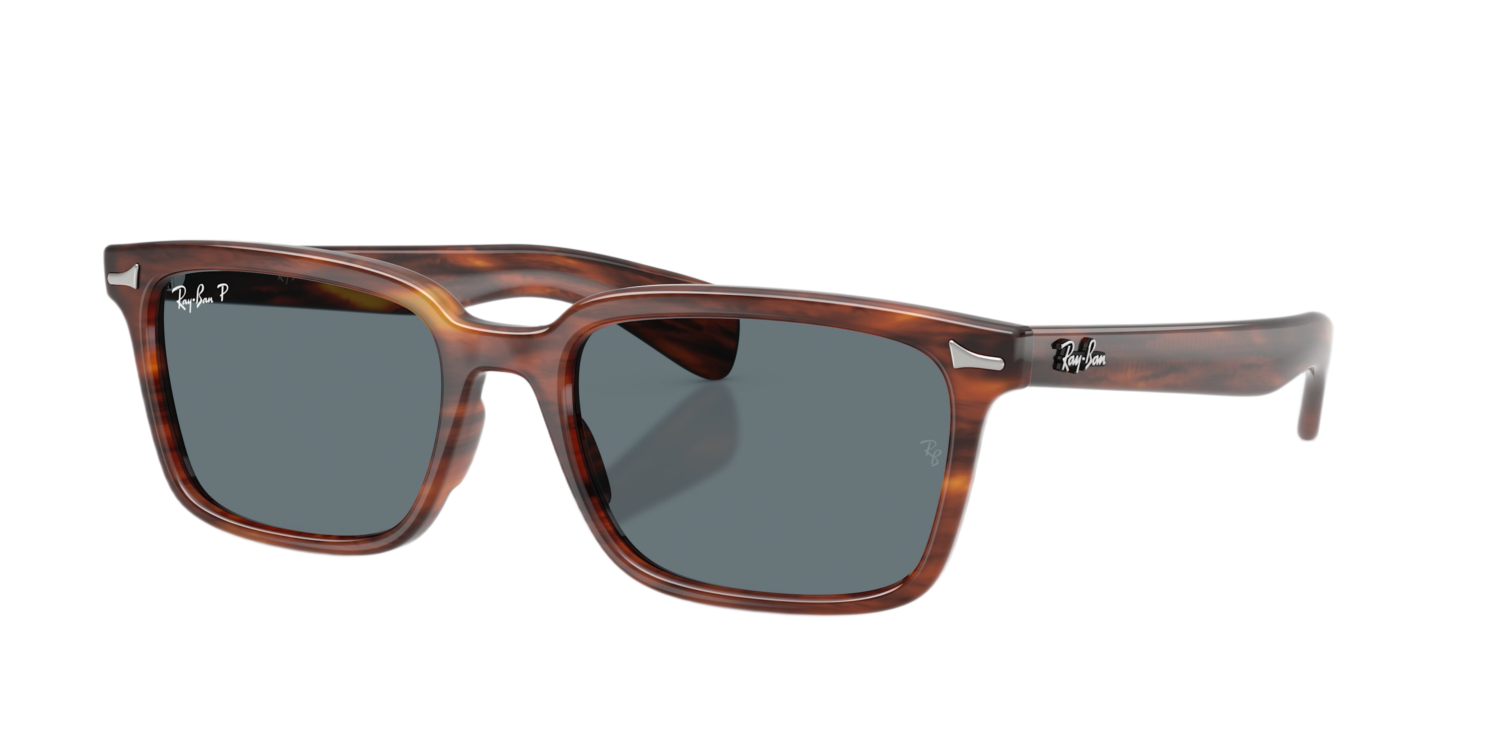 Image of Ray-Ban Brunel RB2234 Glass Polarized Classic Sunglasses - Striped Havana/Dark Blue - X-Large