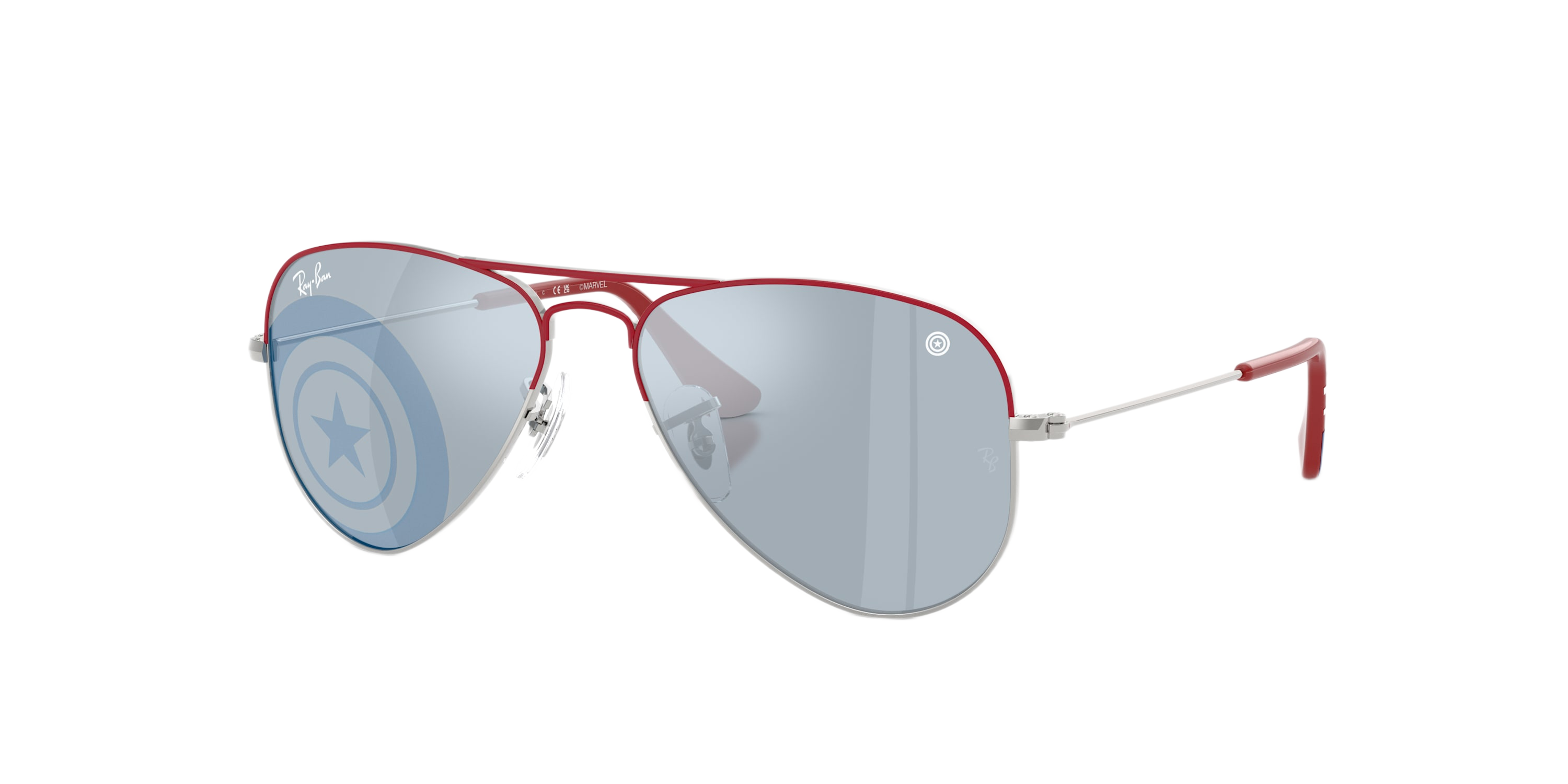 Image of Ray-Ban Ray-Ban Marvel Captain America Mini Aviator RB9506S Classic Sunglasses - Silver/Red/Blue Mirror