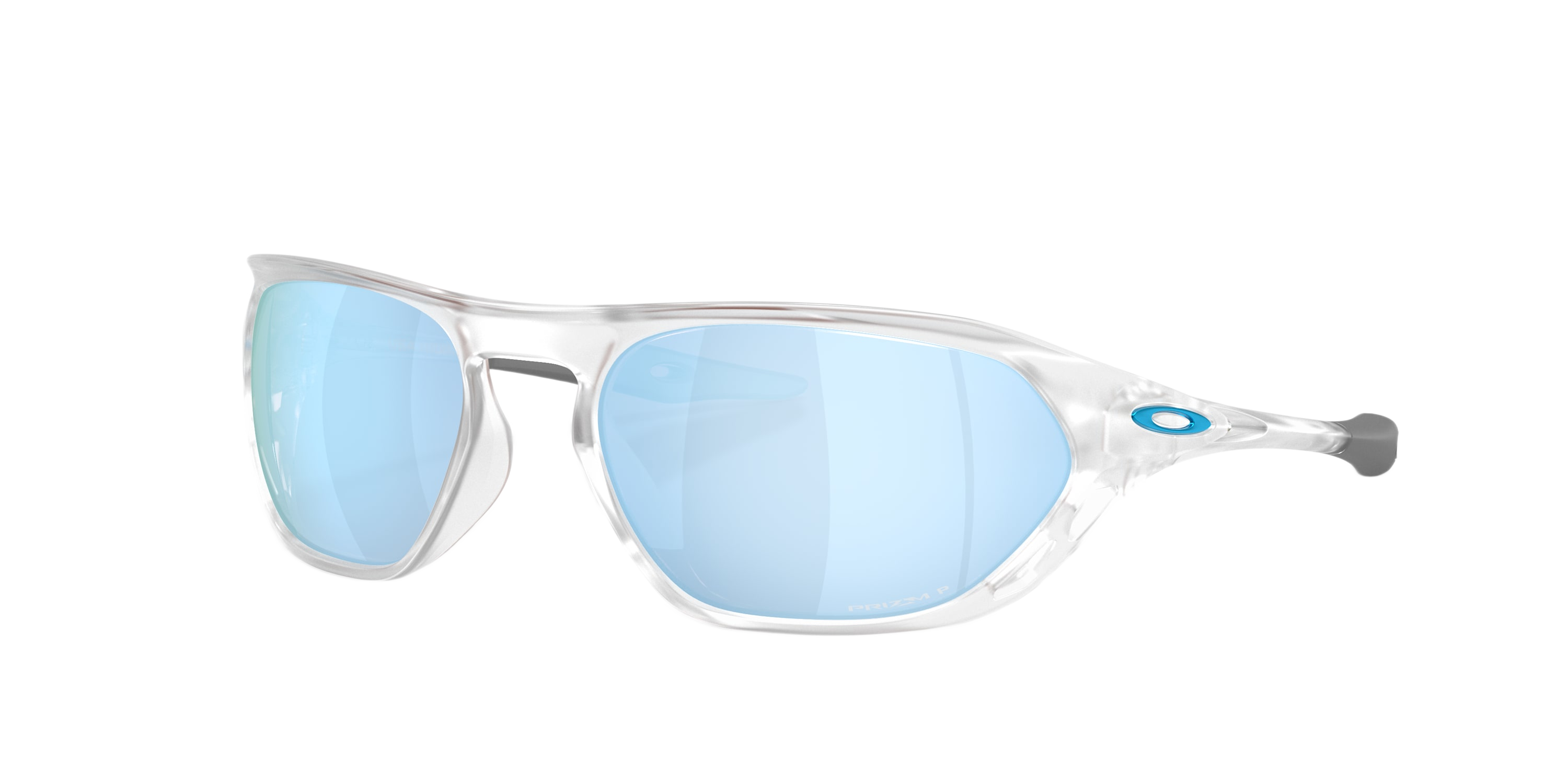 Image of Oakley Cage Jacket OO9537 Prizm Polarized Sunglasses - Matte Clear/Prizm Deep Water Mirror - Medium