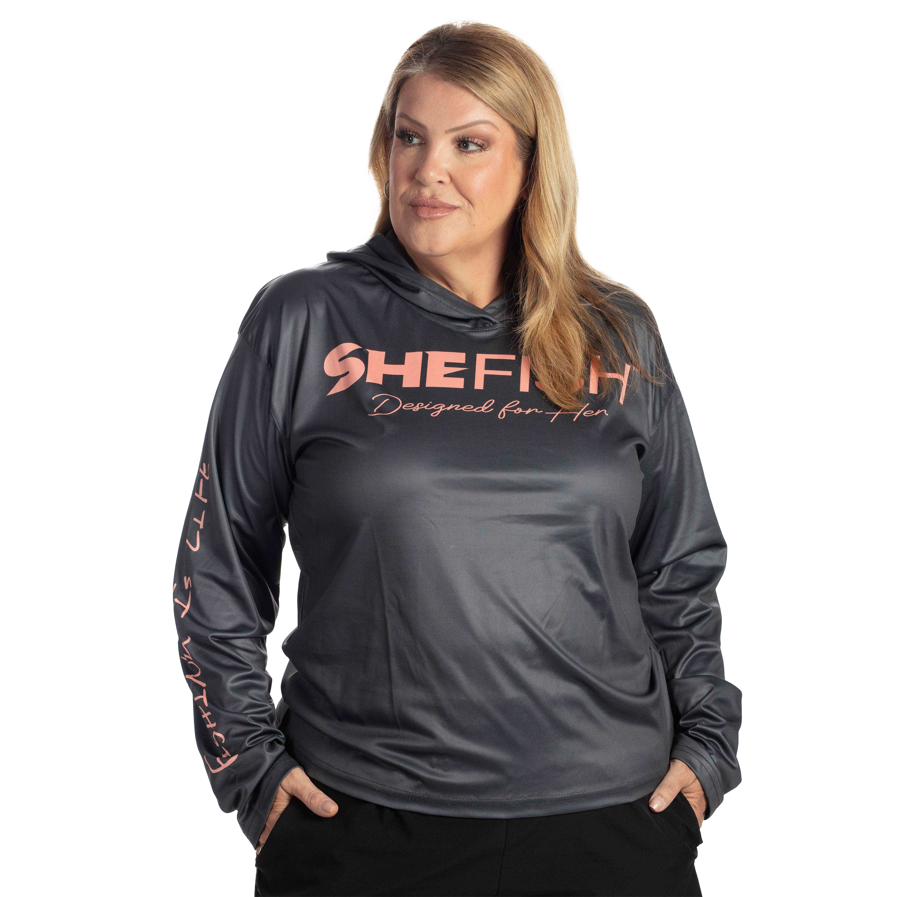 Image of SheFish Lightweight Performance UPF Hooded Sun Shirt - Slate