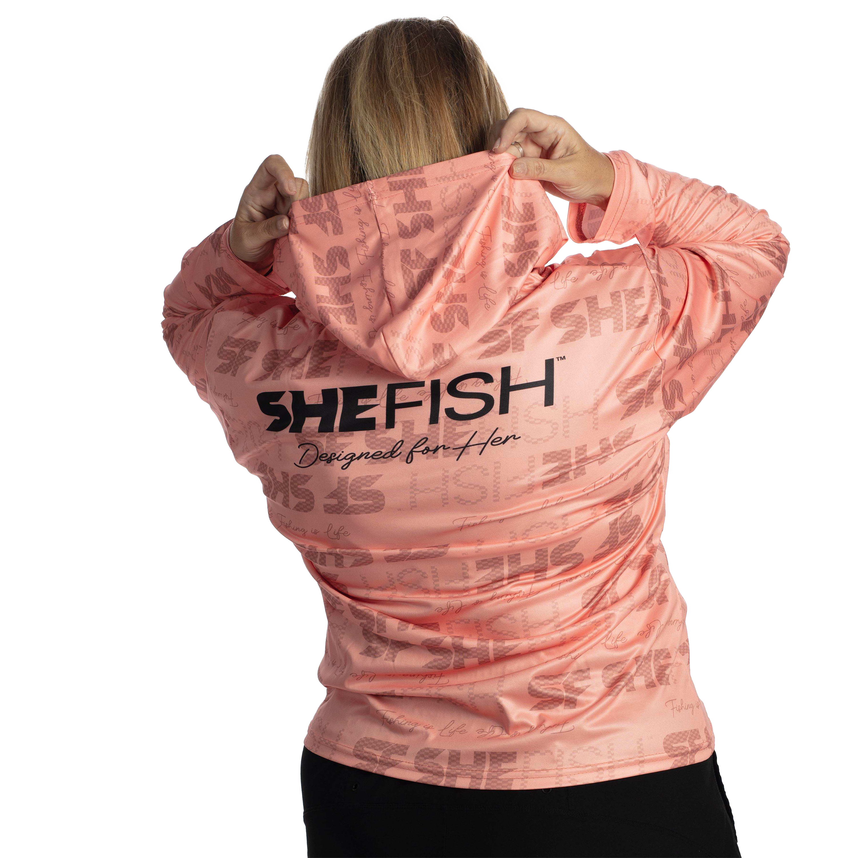 SheFish Lightweight Performance UPF Hooded Sun Shirt - Orange