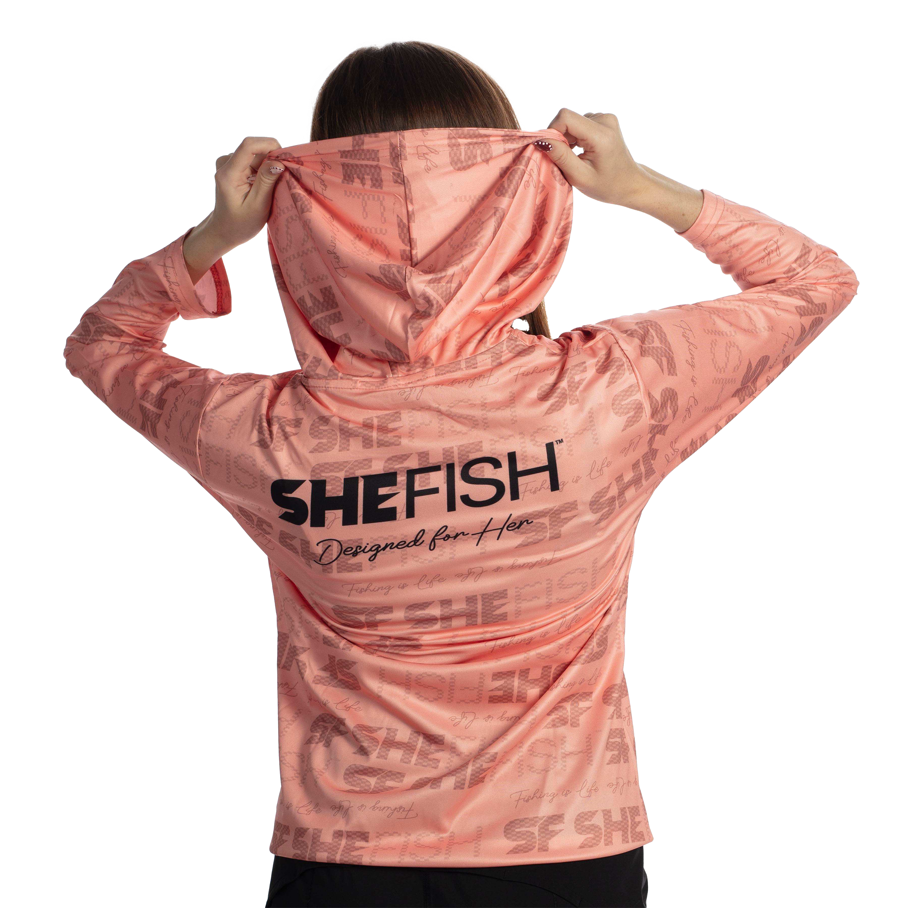 Image of SheFish Lightweight Performance UPF Hooded Sun Shirt - Orange