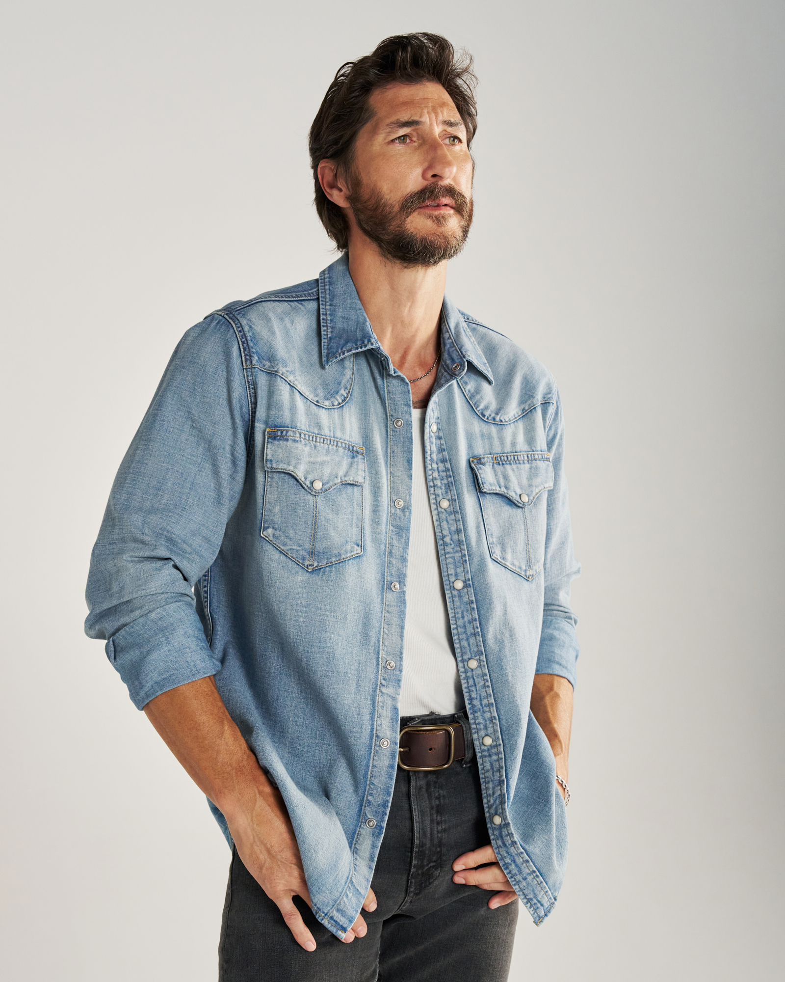 Tecovas Denim Pearl Snap Long-Sleeve Shirt - Light Wash