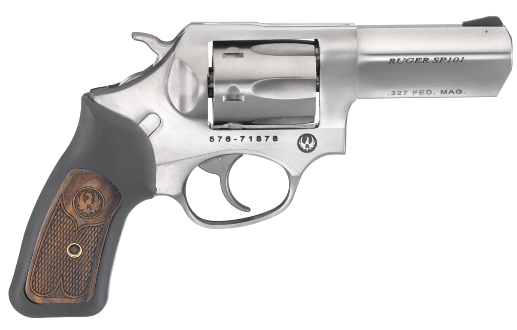 Ruger SP101 Standard DoubleAction Revolver with Engraved Wood Insert Grips
