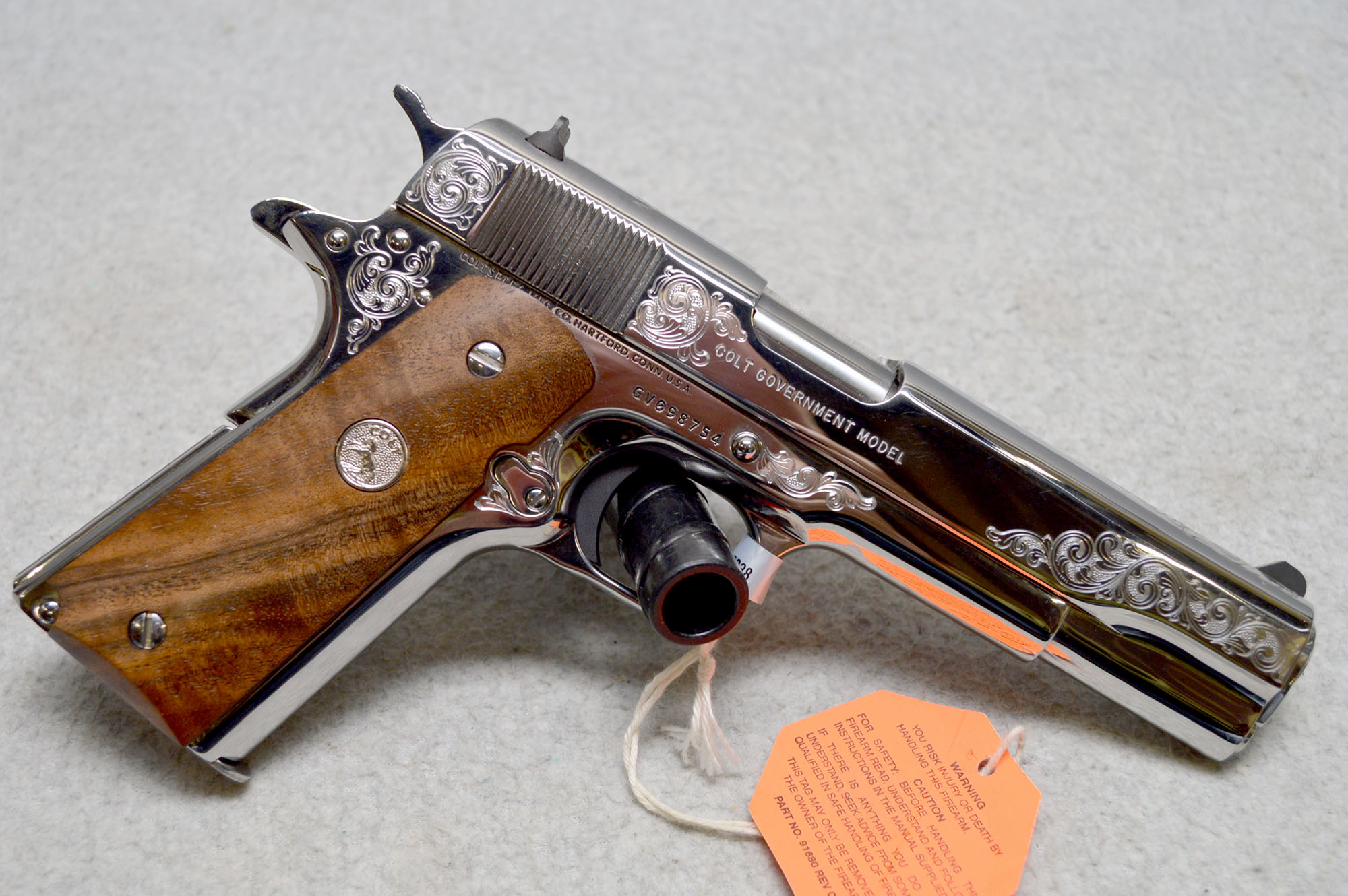 Image of Colt ~ Government Model Custom Shop Bright Stainless Engraved ~ .38 Super