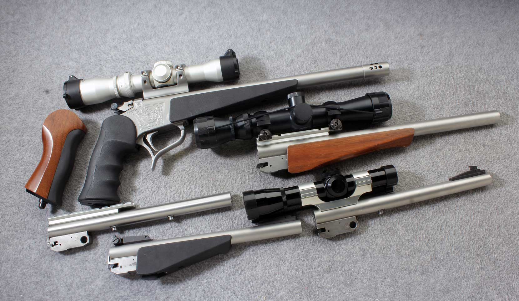 Thompson Center ~ Contender Stainless G1 with 5 barrels ~ .30-30/.44 mag./.22LR/.223 Rem. and .357 Magnum - Thompson Center Arms