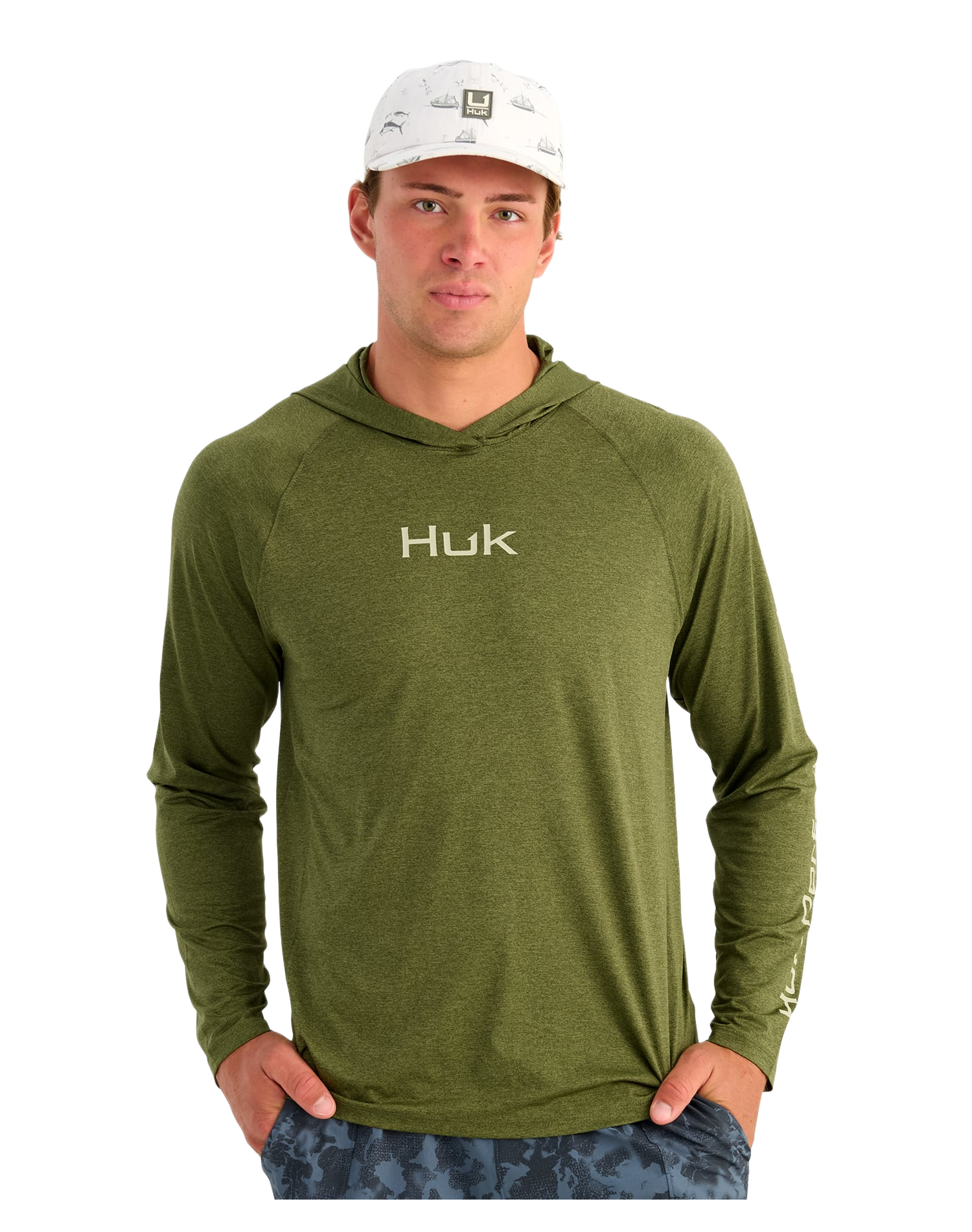 Image of Huk Airweight Hoodie - Grove Green Heather
