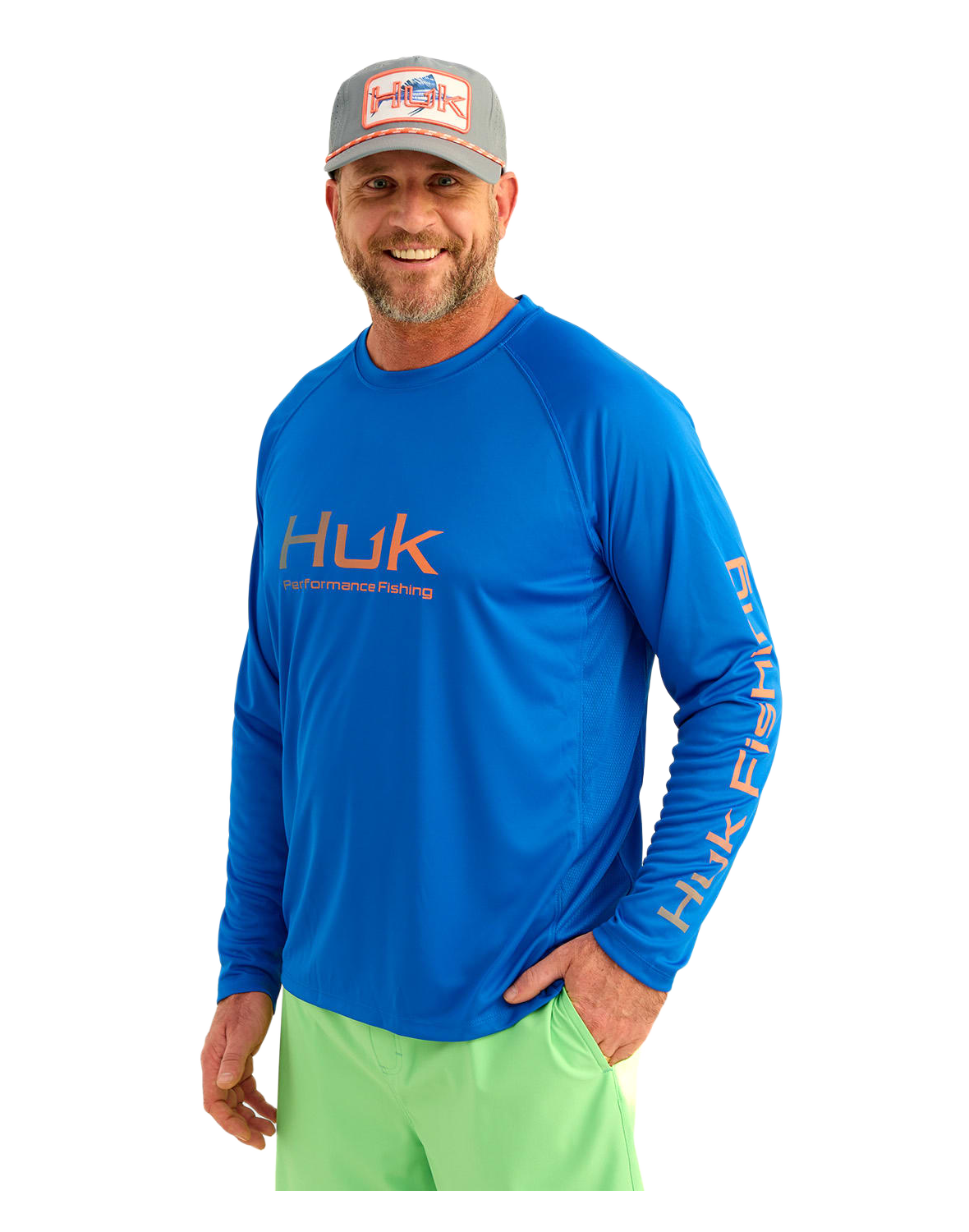 Image of Huk Vented Pursuit Logo Graphic Long-Sleeve Shirt - Ocean Blue