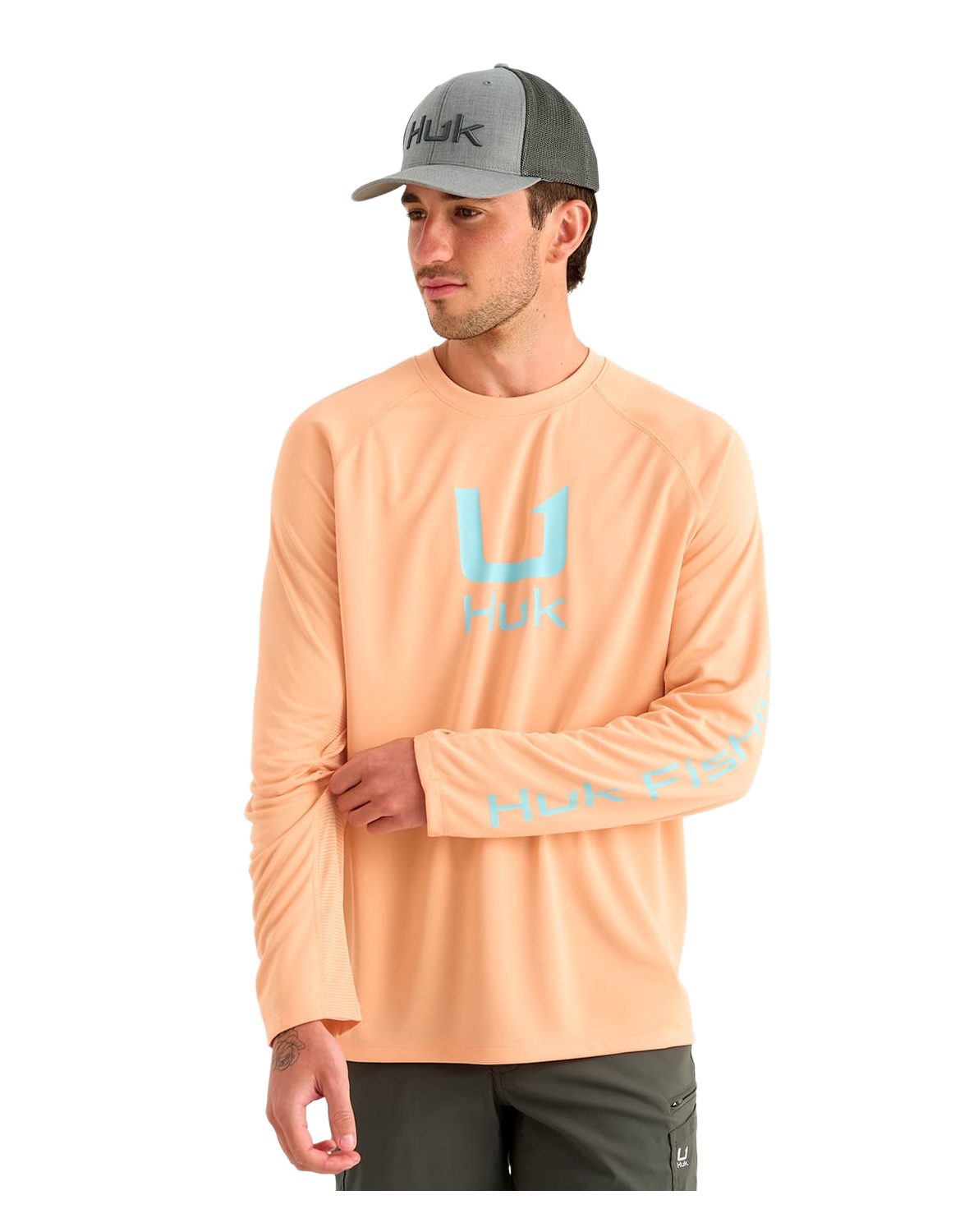 Image of Huk Icon Crew-Neck Long-Sleeve Shirt - Coral Reef