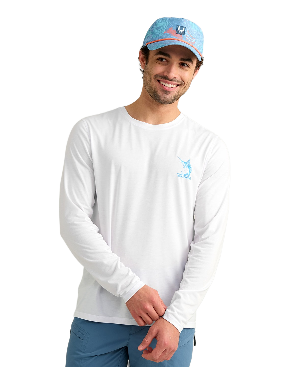 Huk Drift Crew-Neck Graphic Long-Sleeve Shirt - White