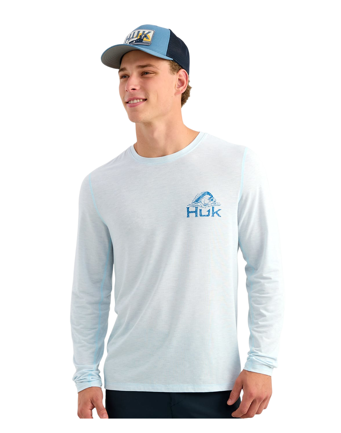 Image of Huk Drift Crew-Neck Graphic Long-Sleeve Shirt - Costal Drift Heather
