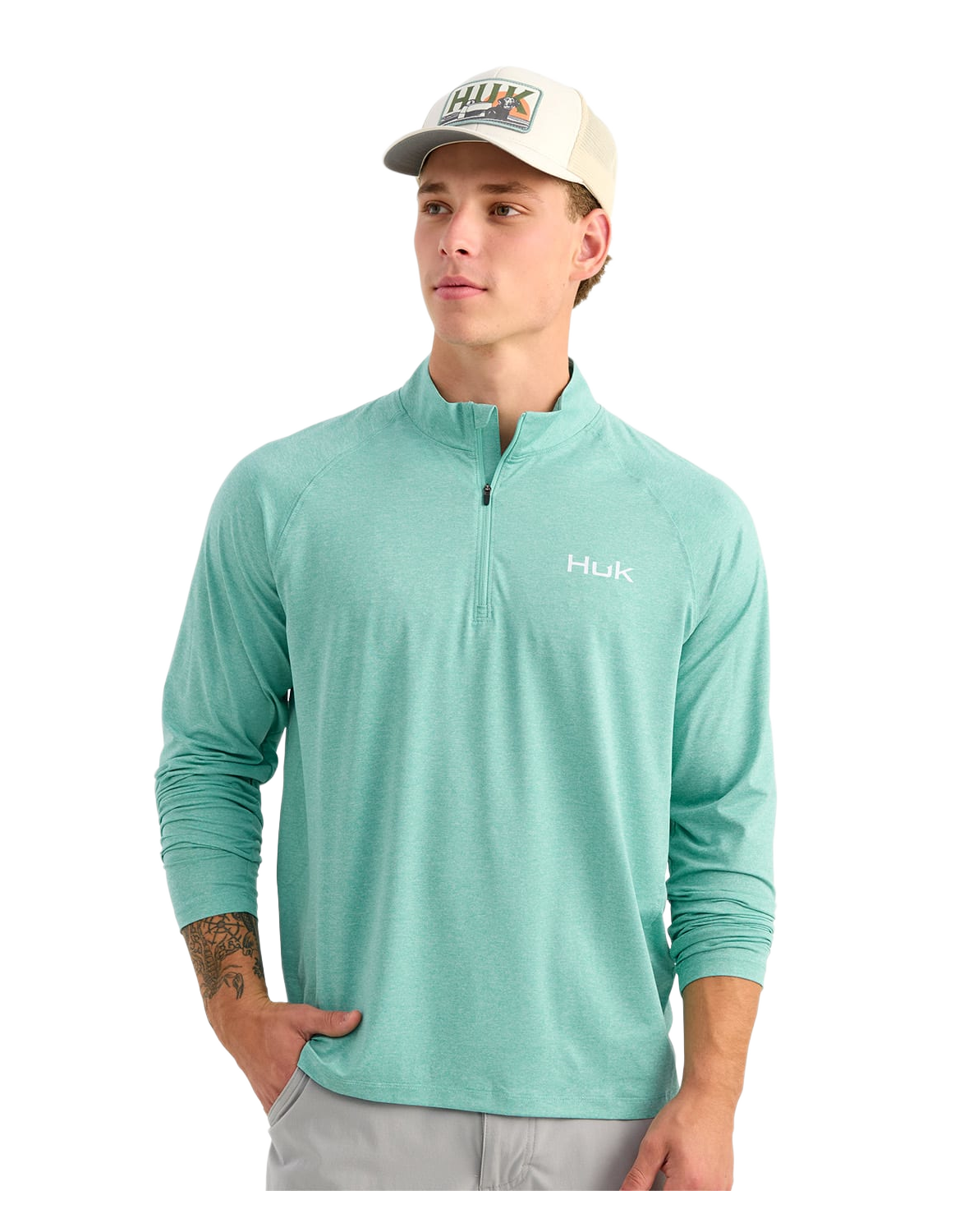 Image of Huk Airweight Quarter-Zip Pullover - Marine Blue Heather