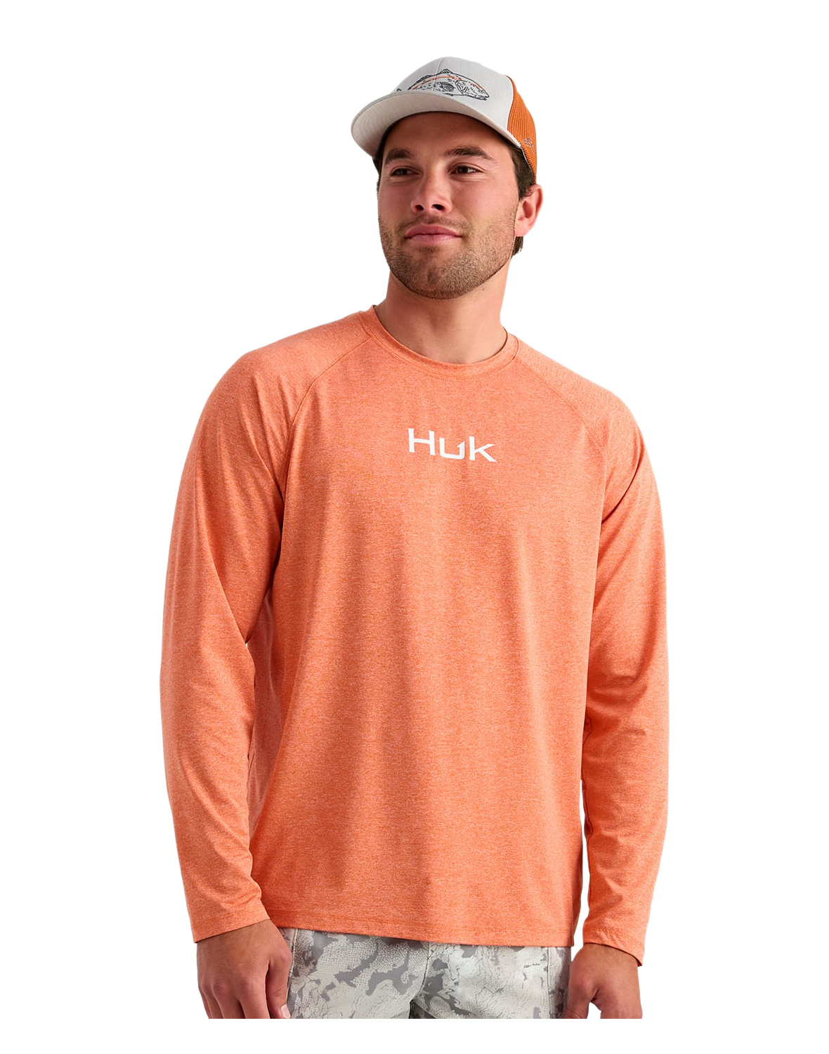Image of Huk Airweight Long-Sleeve Crew - Dusty Orange Heather