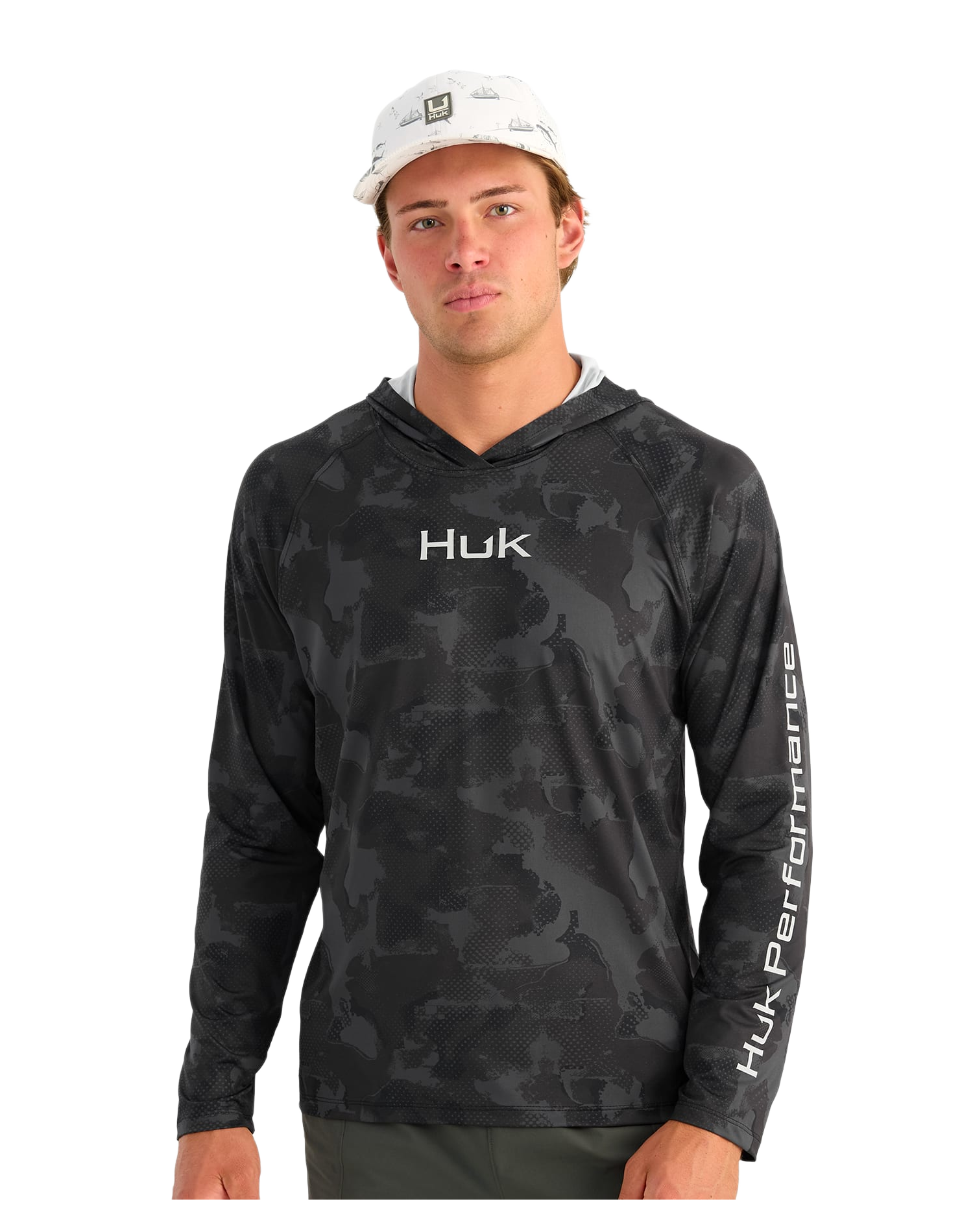 Image of Huk Airweight KC Printed Hoodie - Black