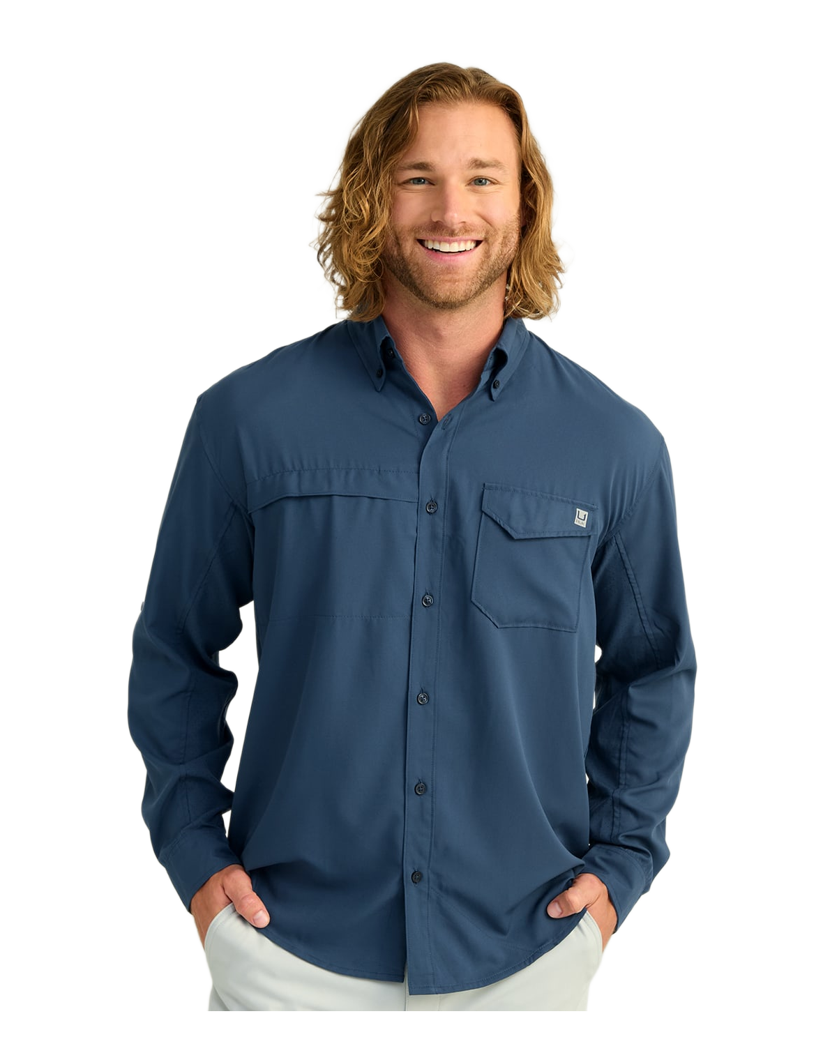 Huk Huk Tide Point Woven Solid Button-Up Long-Sleeve Shirt - $44.97 at Bass Pro Shops