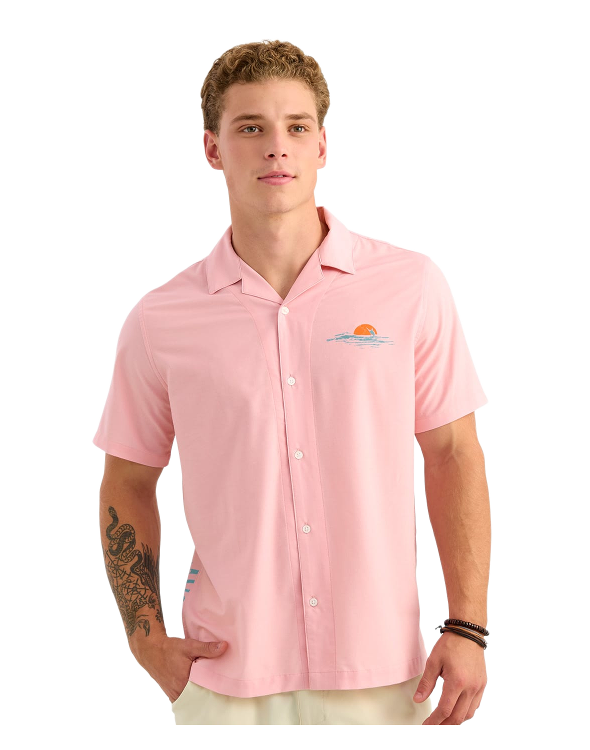 Image of Huk Camp Short-Sleeve Button-Up Shirt - Shrimp Pink