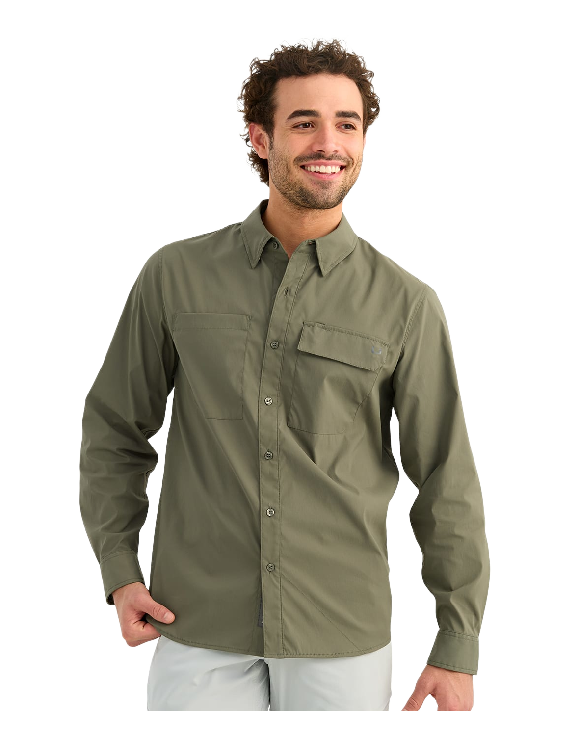 Huk Icon Button-Down Long-Sleeve Fishing Shirt - Moss