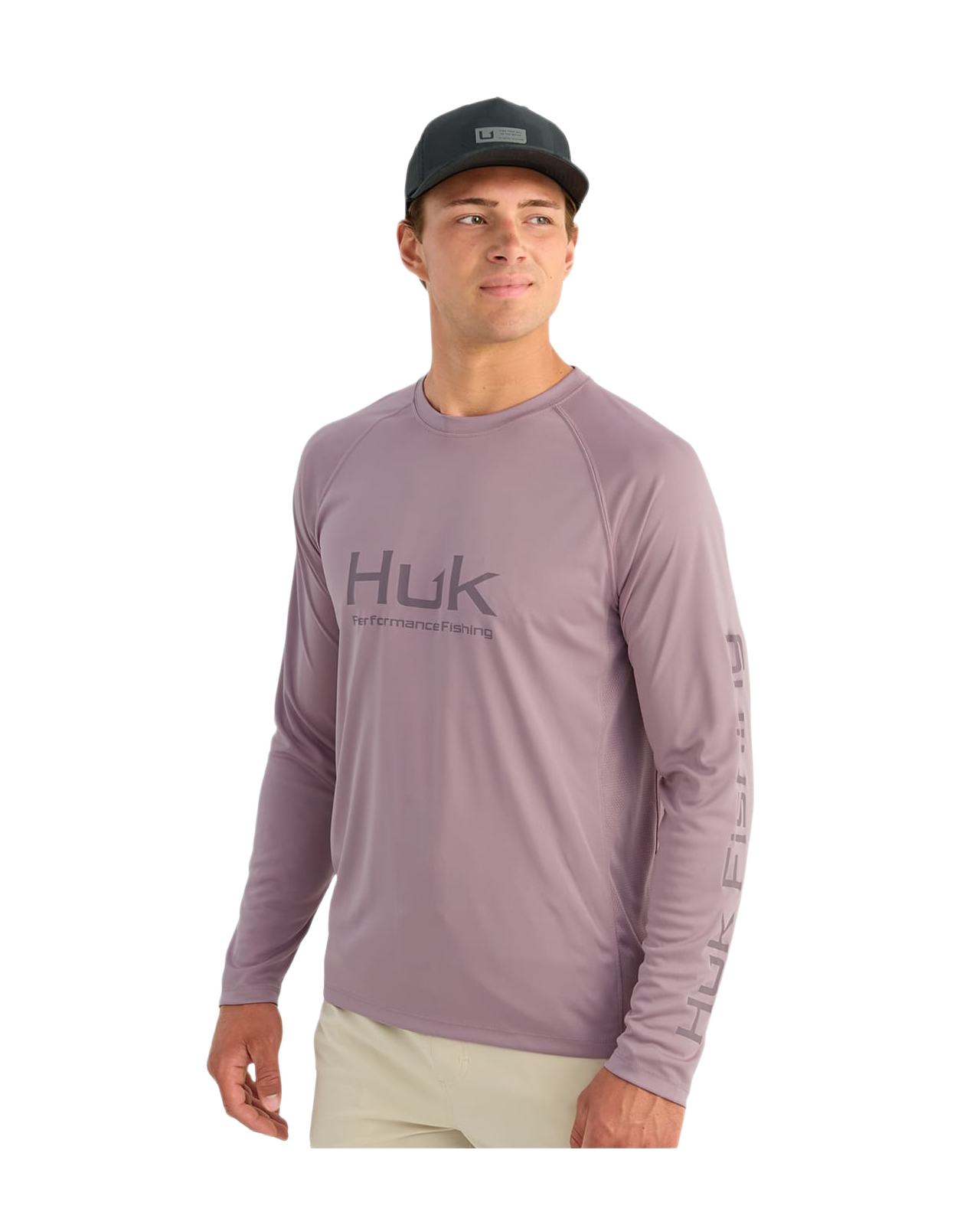 Image of Huk Vented Pursuit Logo Graphic Long-Sleeve Shirt - Mauve